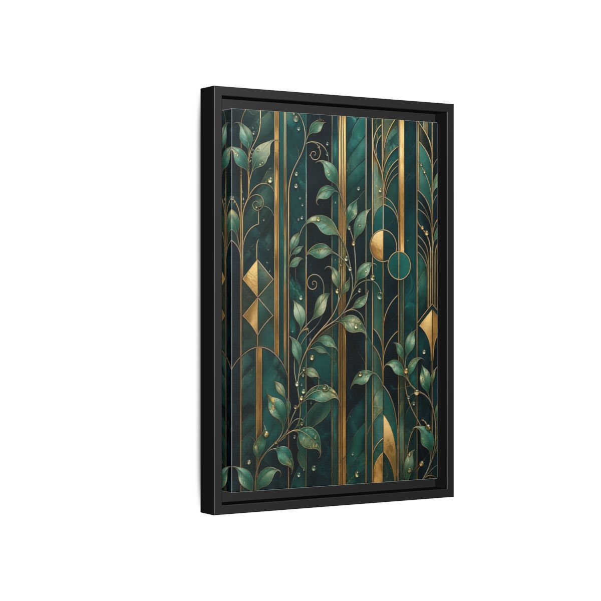 Side Mockup 6. Nature Golden Leaves Emerald Gold shown as stretched canvas wall art