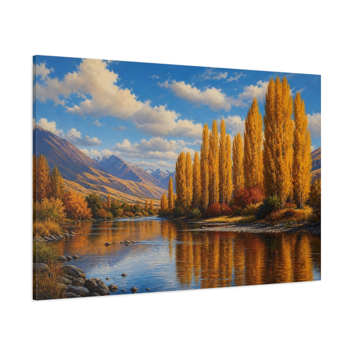 Side Mockup 1. Nature Golden Trees Golden Autumn Landscape shown as stretched canvas wall art
