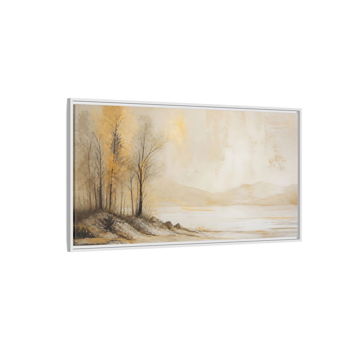 Side Mockup 3. Nature Golden Trees Gold Beige Trees shown as stretched canvas wall art