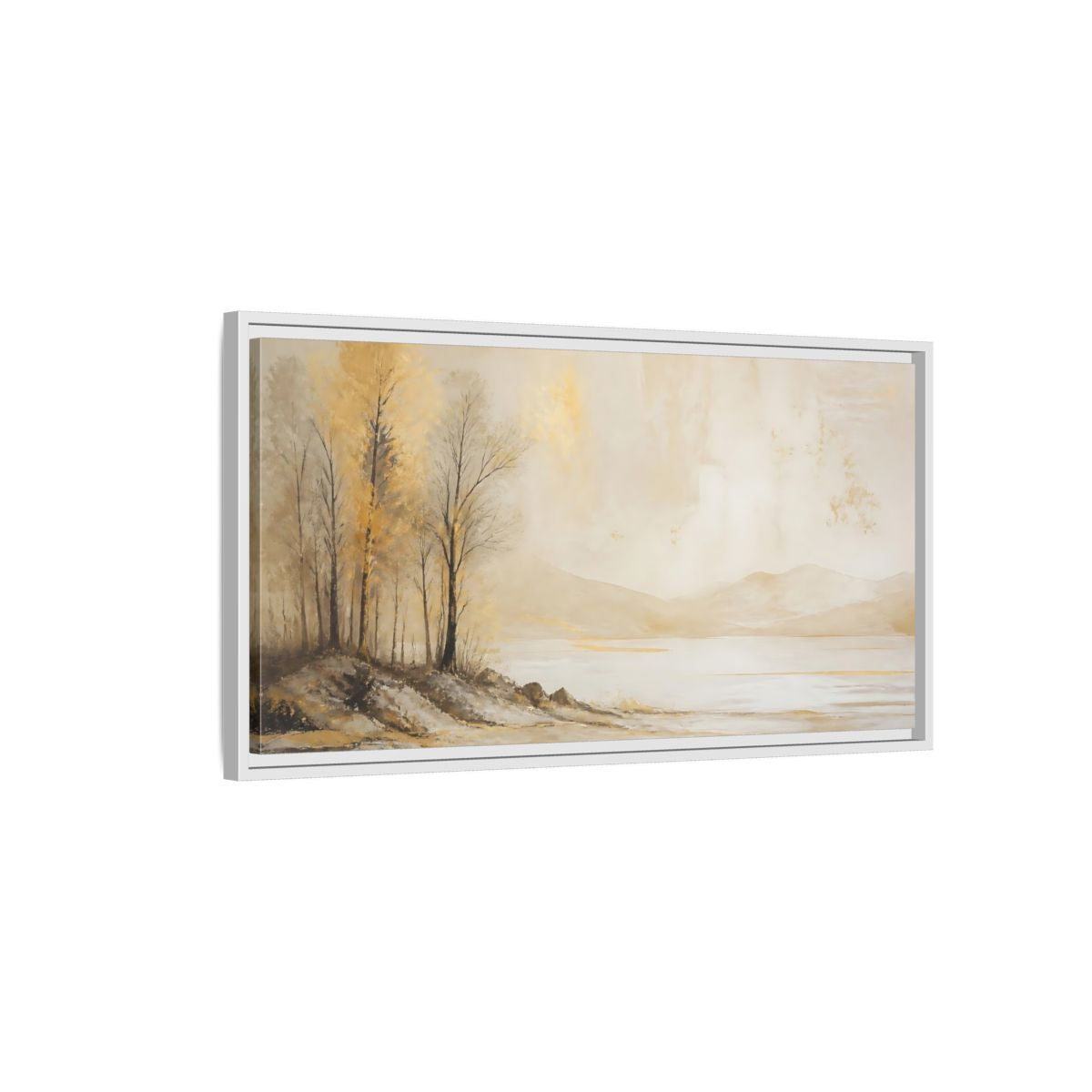 Side Mockup 1. Nature Golden Trees Gold Beige Trees shown as stretched canvas wall art