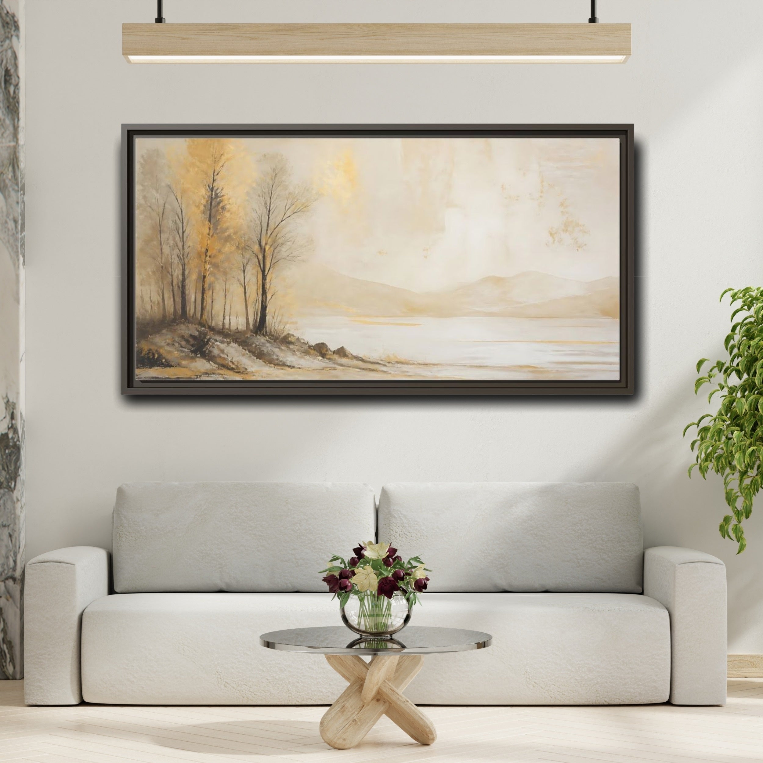Mockup 2. Nature Golden Trees Gold Beige Trees shown as stretched canvas wall art