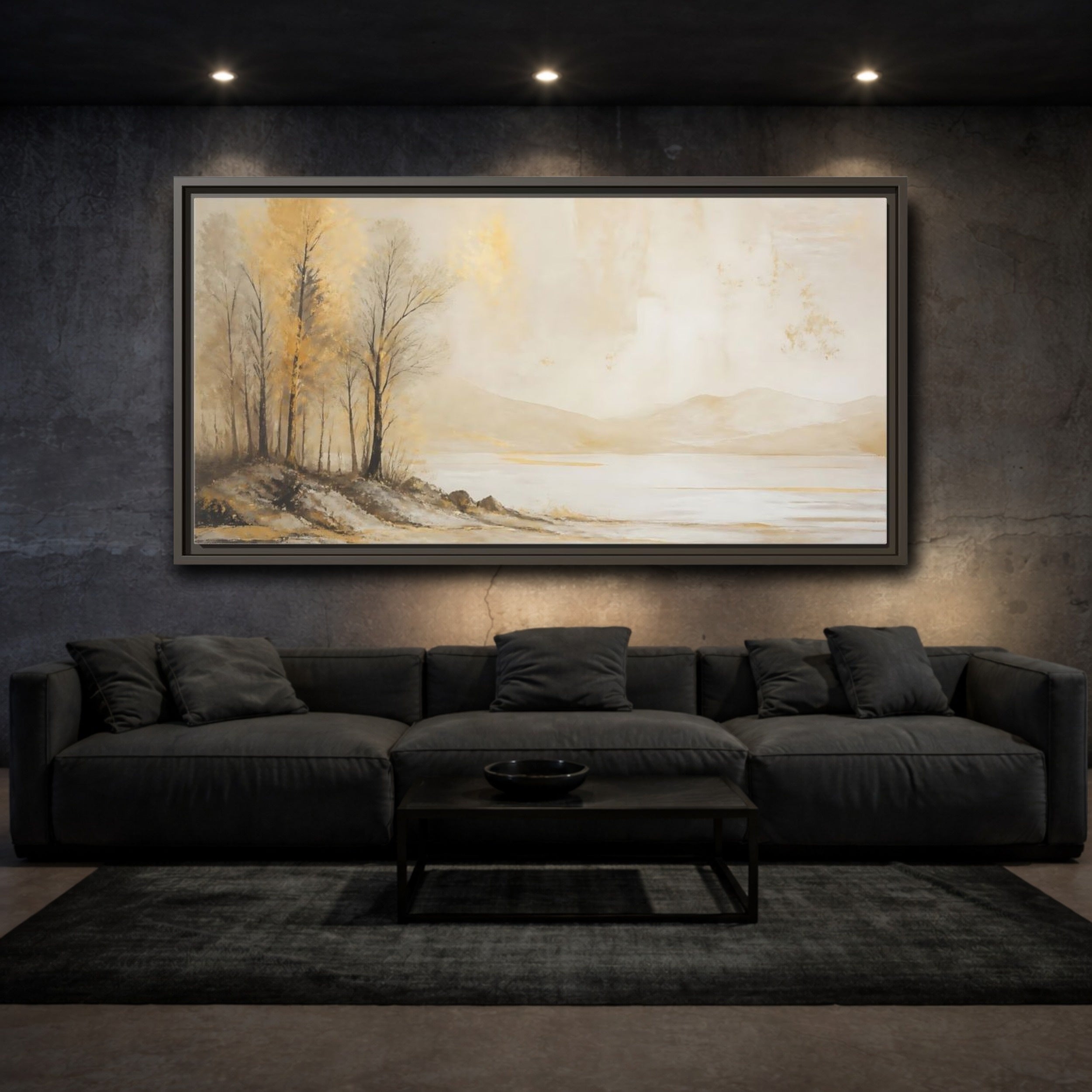 Mockup 3. Nature Golden Trees Gold Beige Trees shown as stretched canvas wall art
