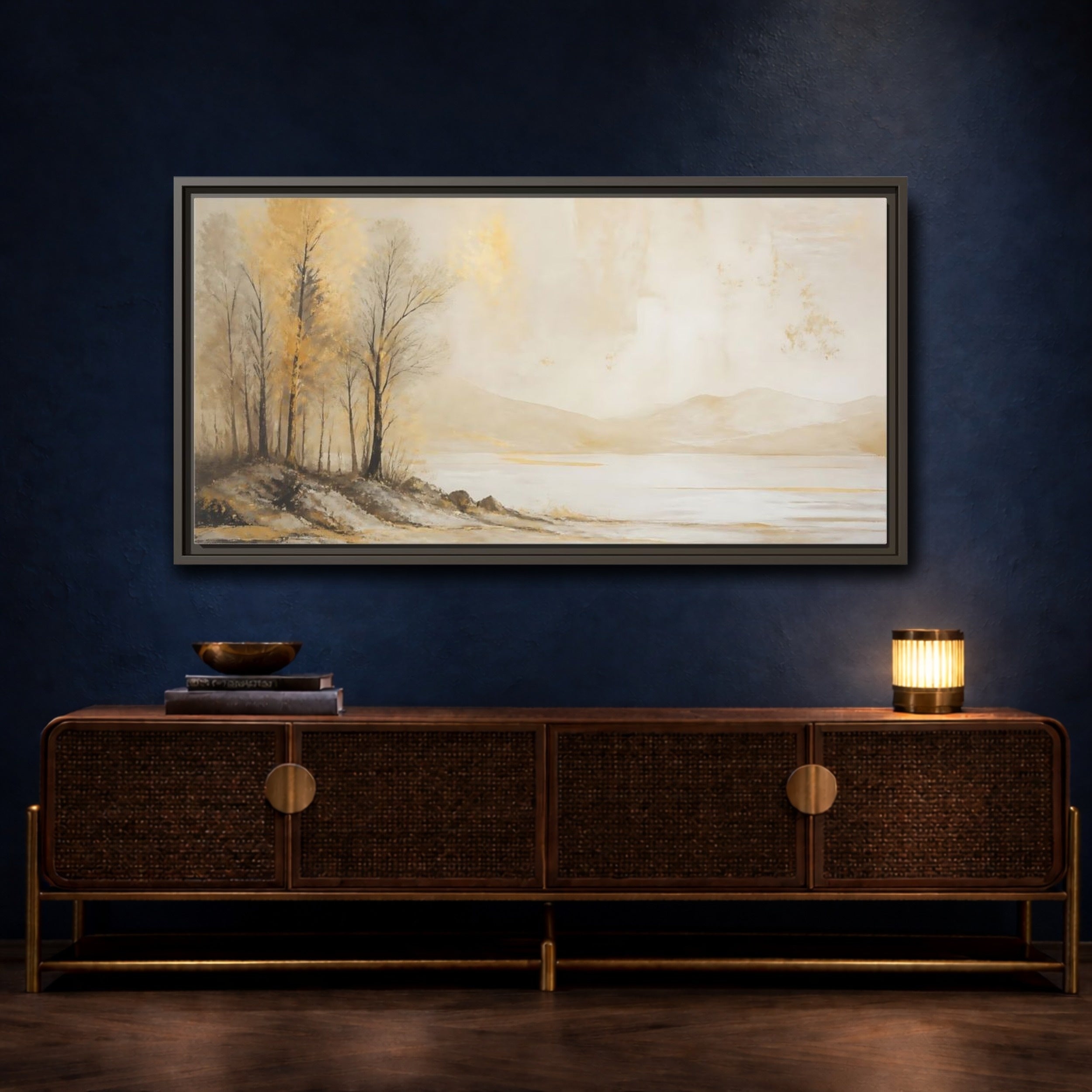 Mockup 4. Nature Golden Trees Gold Beige Trees shown as stretched canvas wall art