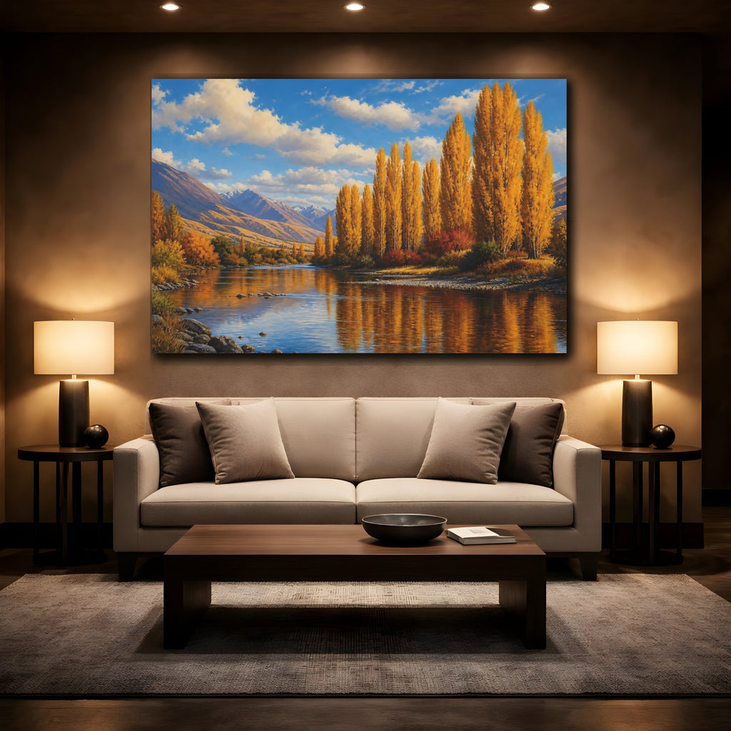 Mockup 2. Nature Golden Trees Golden Autumn Landscape shown as stretched canvas wall art