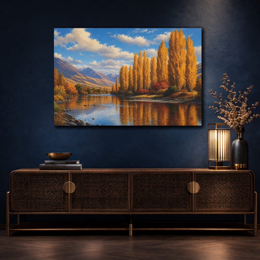 Mockup 4. Nature Golden Trees Golden Autumn Landscape shown as stretched canvas wall art