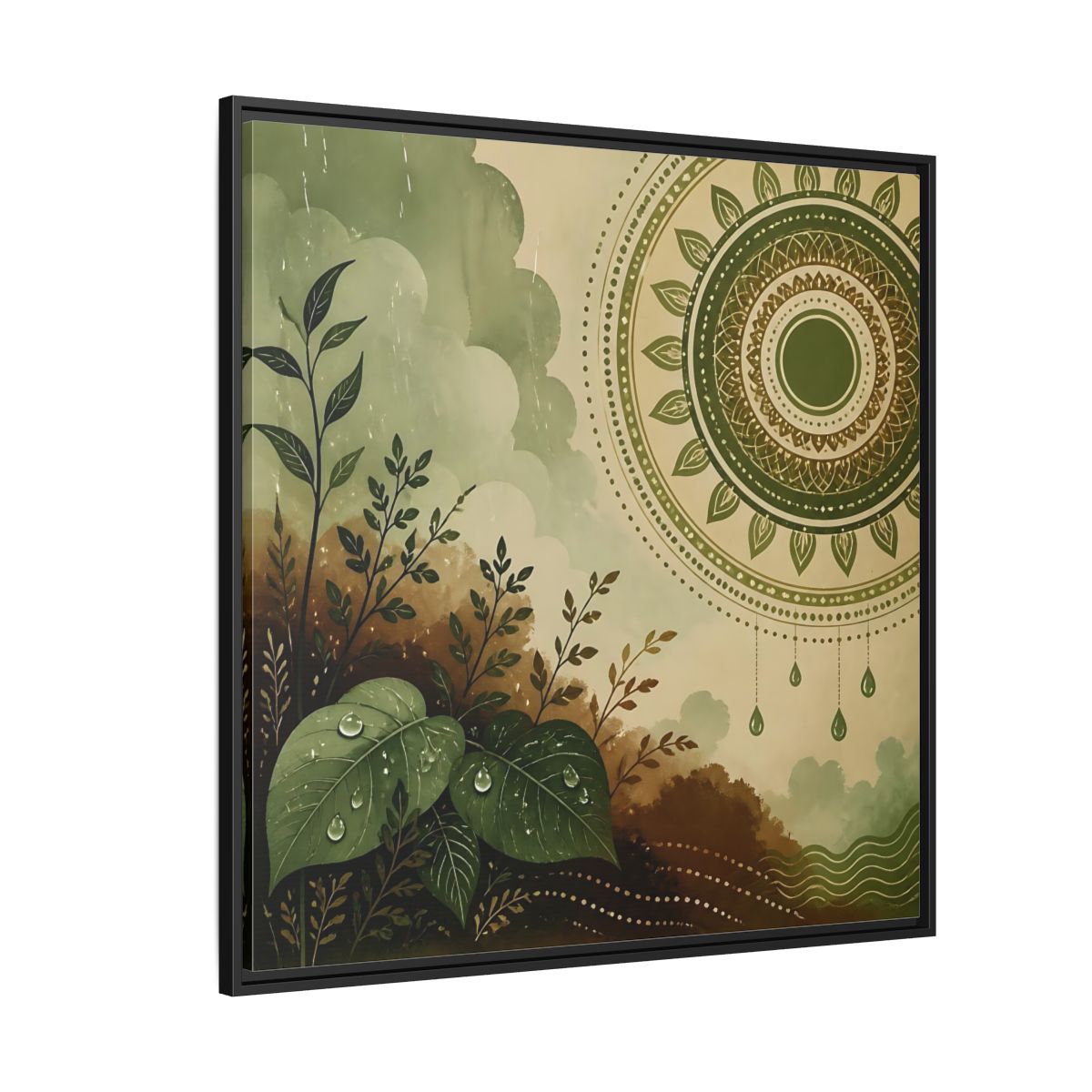 Side Mockup 6. Nature Green Foliage Green And Brown Nature shown as stretched canvas wall art