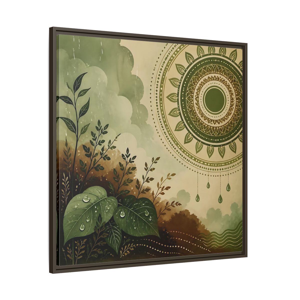 Main Mockup. Nature Green Foliage Green And Brown Nature shown as stretched canvas wall art