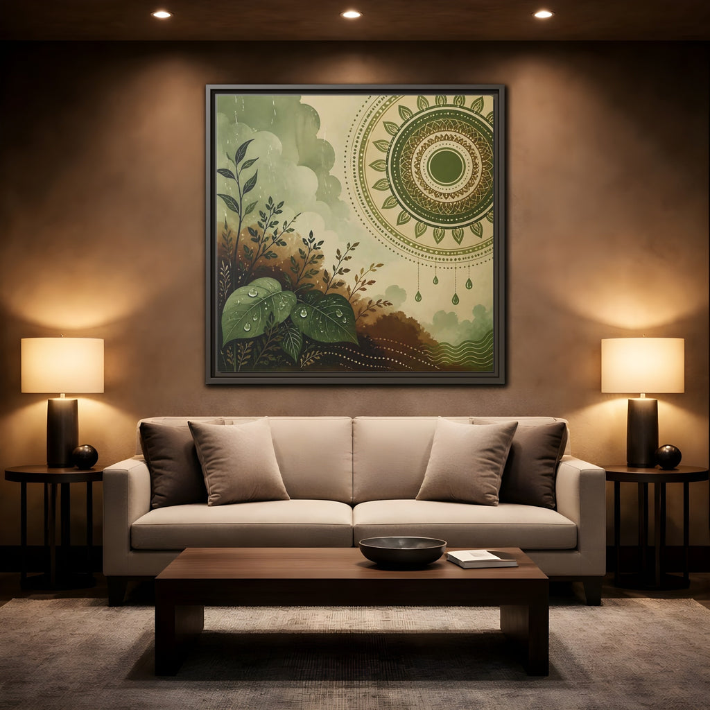 Mockup 2. Nature Green Foliage Green And Brown Nature shown as stretched canvas wall art