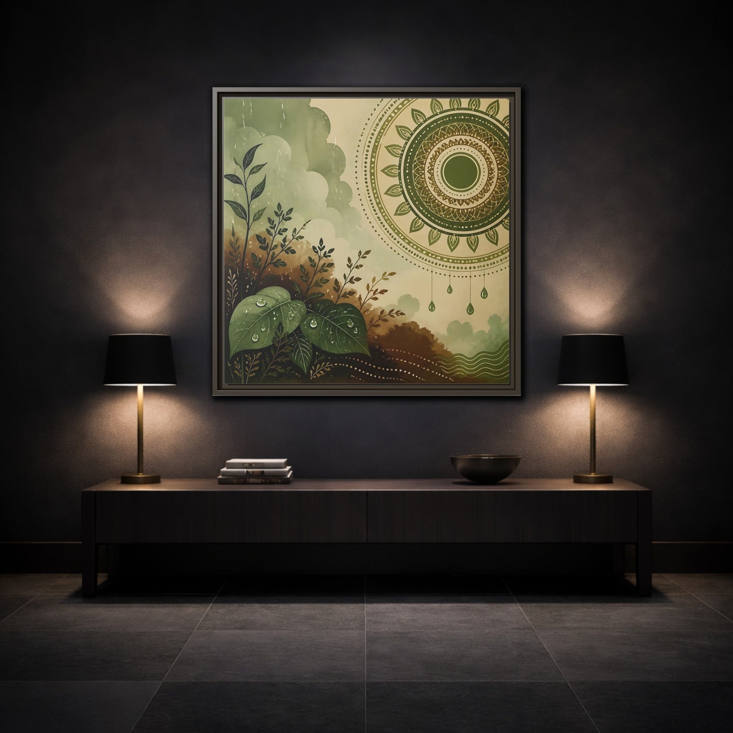 Mockup 3. Nature Green Foliage Green And Brown Nature shown as stretched canvas wall art