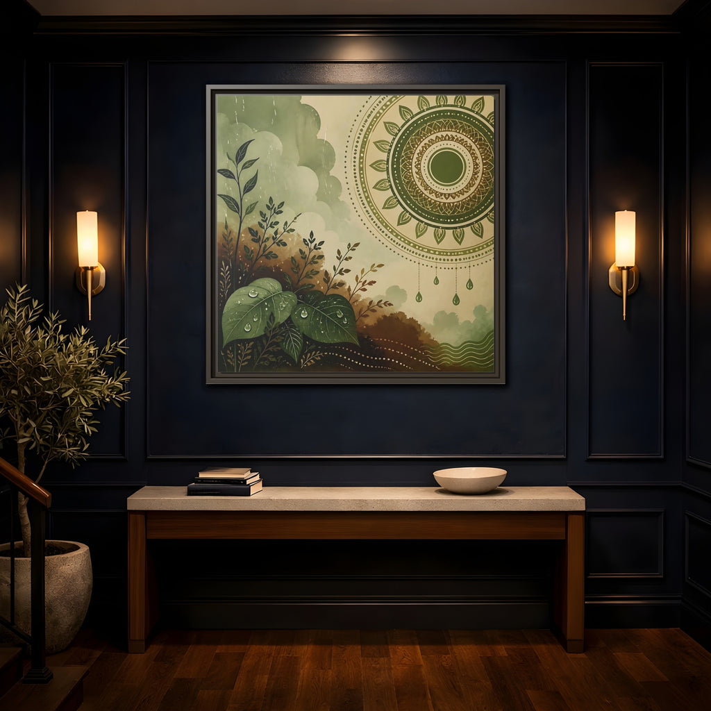 Mockup 4. Nature Green Foliage Green And Brown Nature shown as stretched canvas wall art