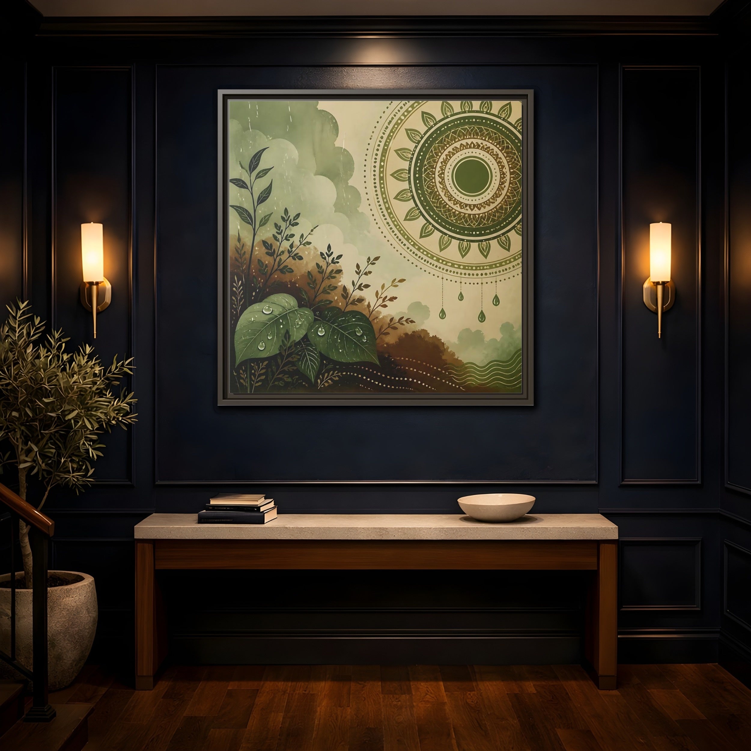 Mockup 4. Nature Green Foliage Green And Brown Nature shown as stretched canvas wall art