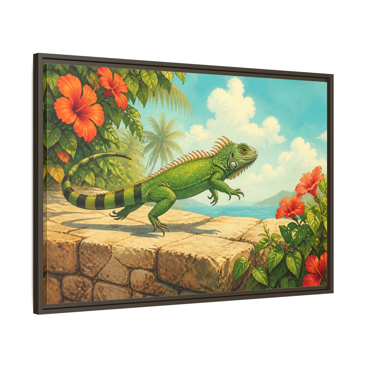 Main Mockup. Nature Green Iguana Green Tropical Iguana shown as stretched canvas wall art