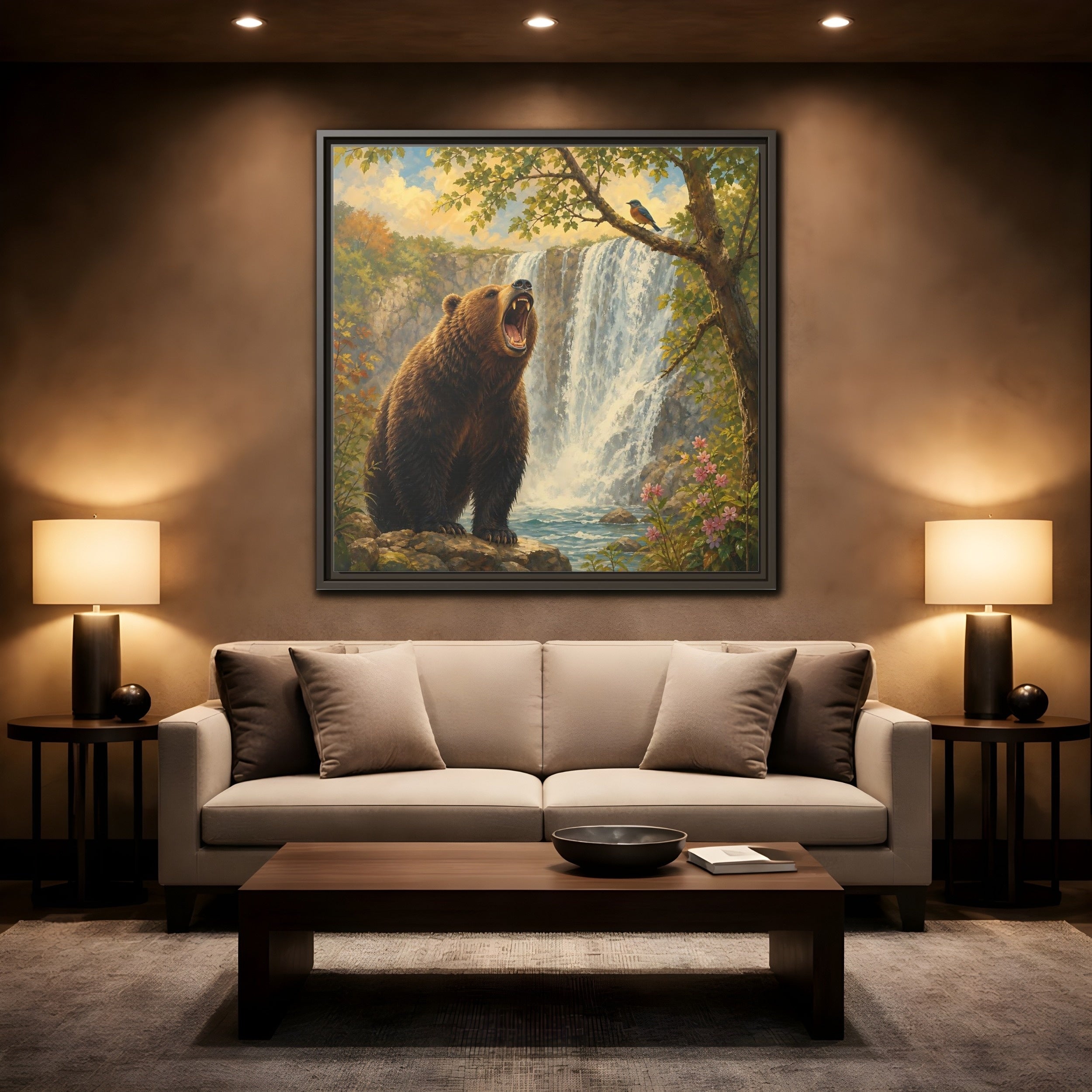 Mockup 2. Nature Grizzly Bear Brown Bear Nature shown as stretched canvas wall art