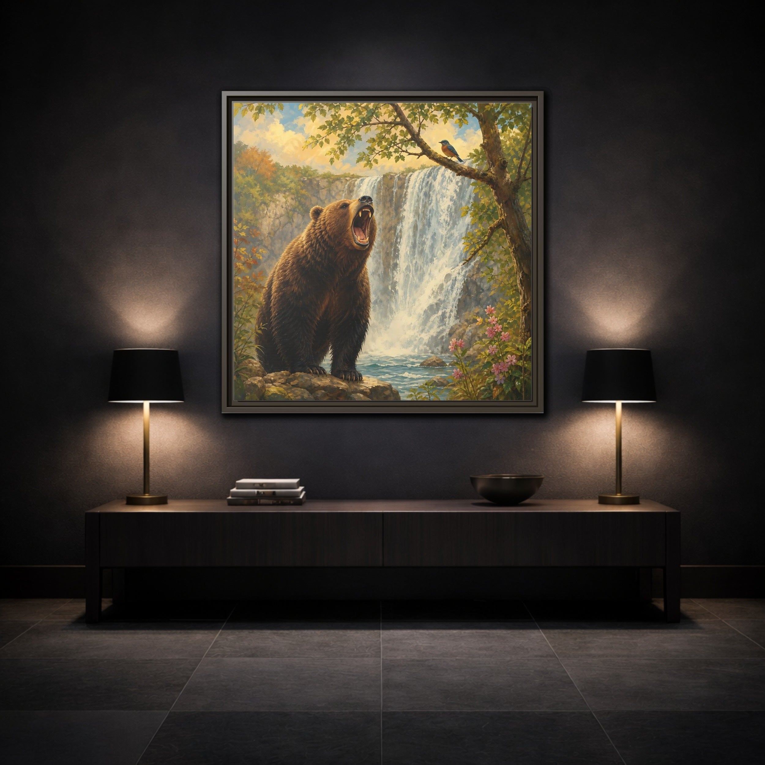 Mockup 3. Nature Grizzly Bear Brown Bear Nature shown as stretched canvas wall art