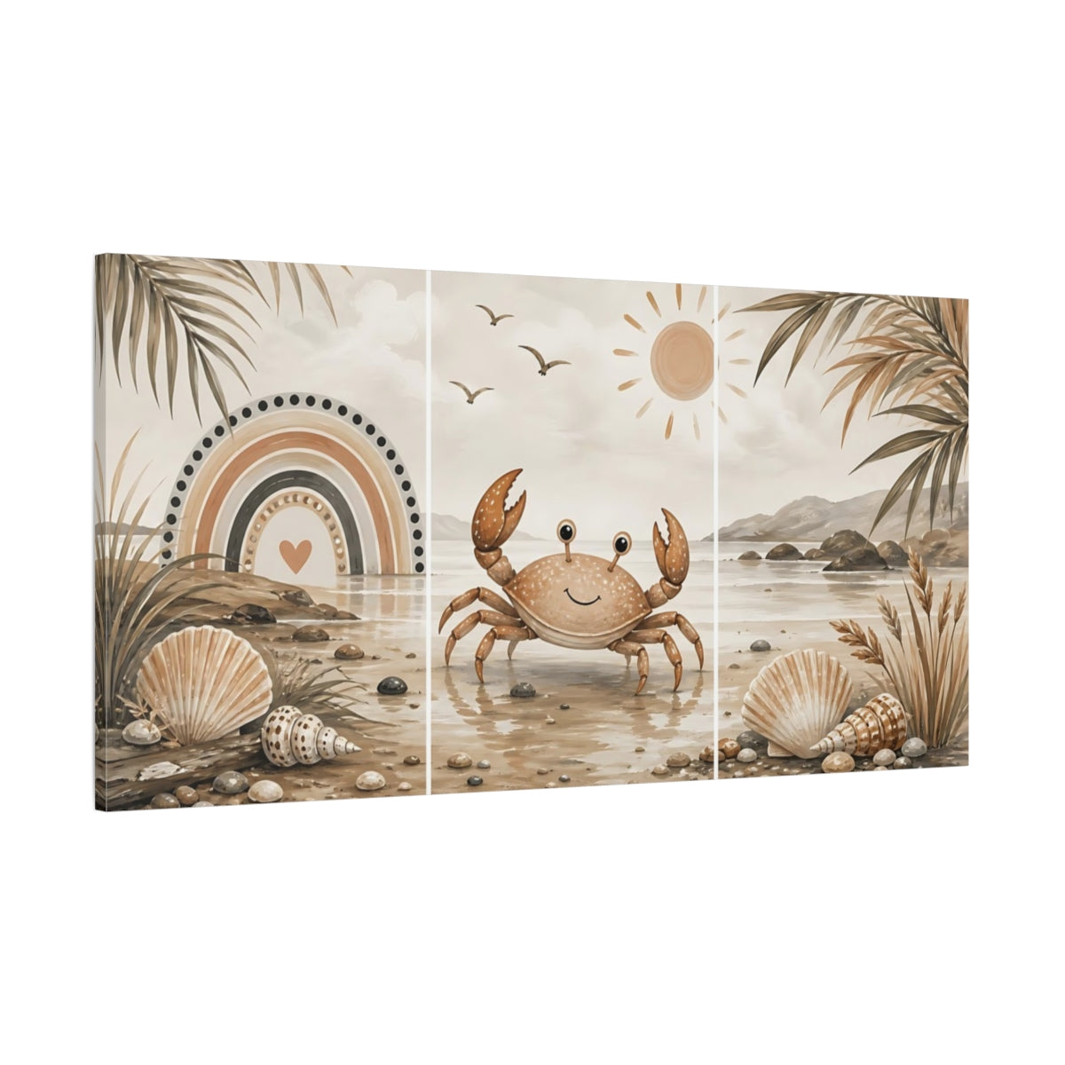 Side Mockup 2. Nature Happy Crab Brown And Orange shown as stretched canvas wall art