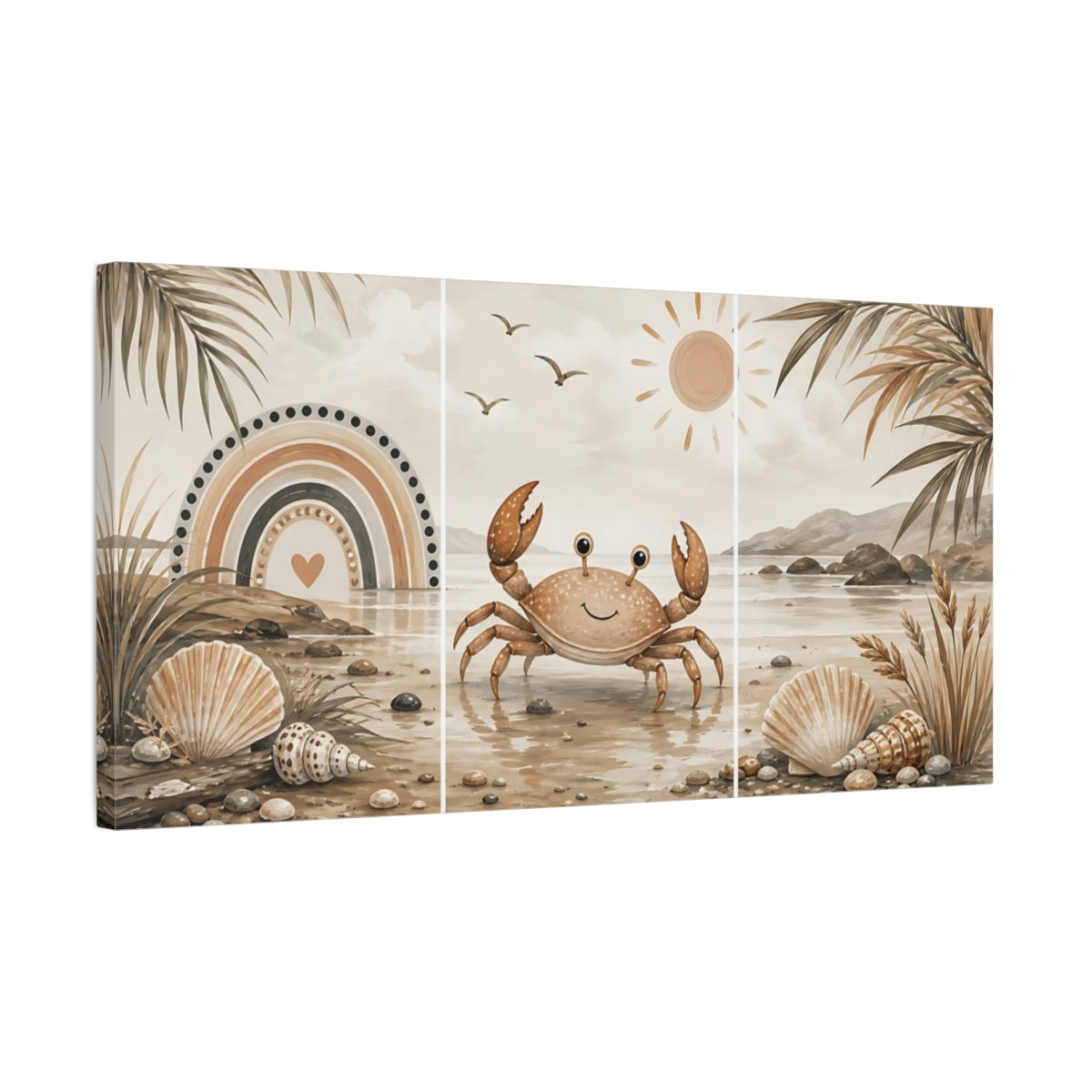 Side Mockup 1. Nature Happy Crab Brown And Orange shown as stretched canvas wall art