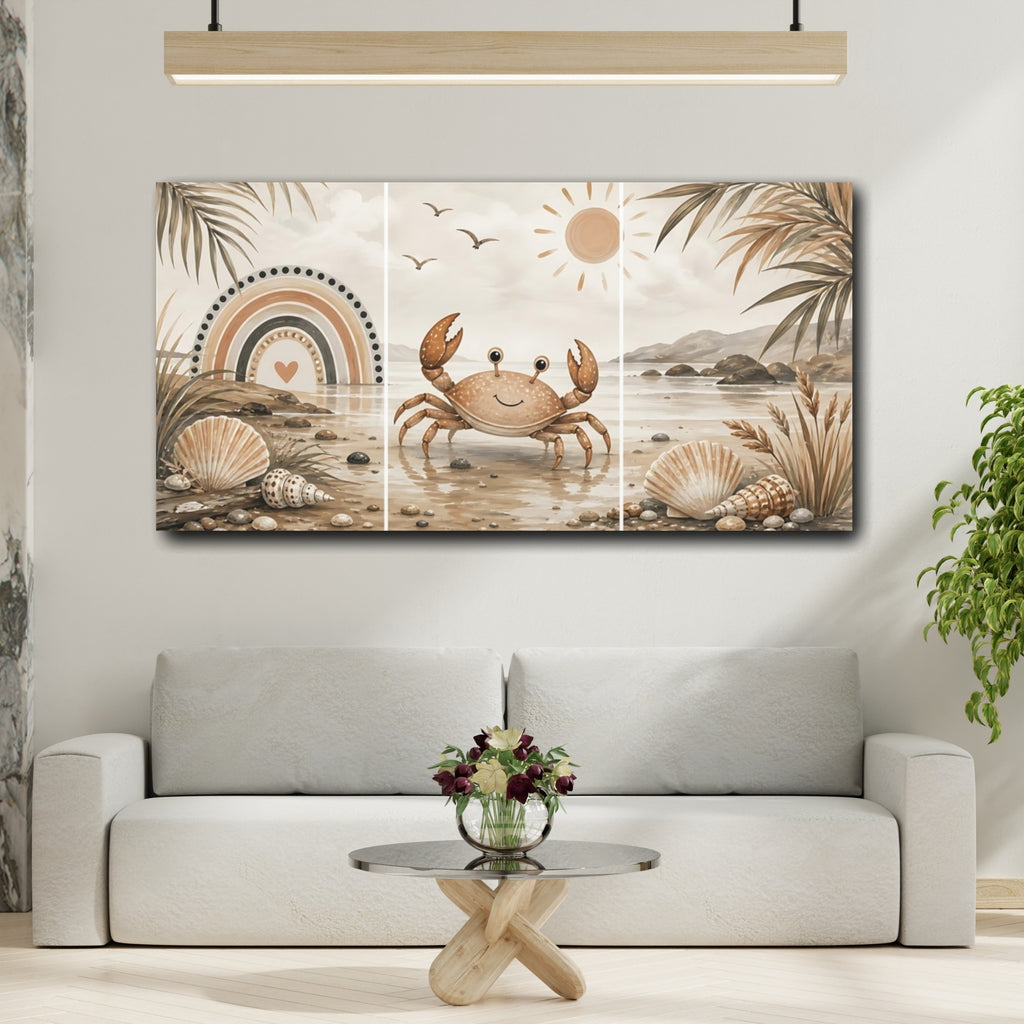 Mockup 2. Nature Happy Crab Brown And Orange shown as stretched canvas wall art