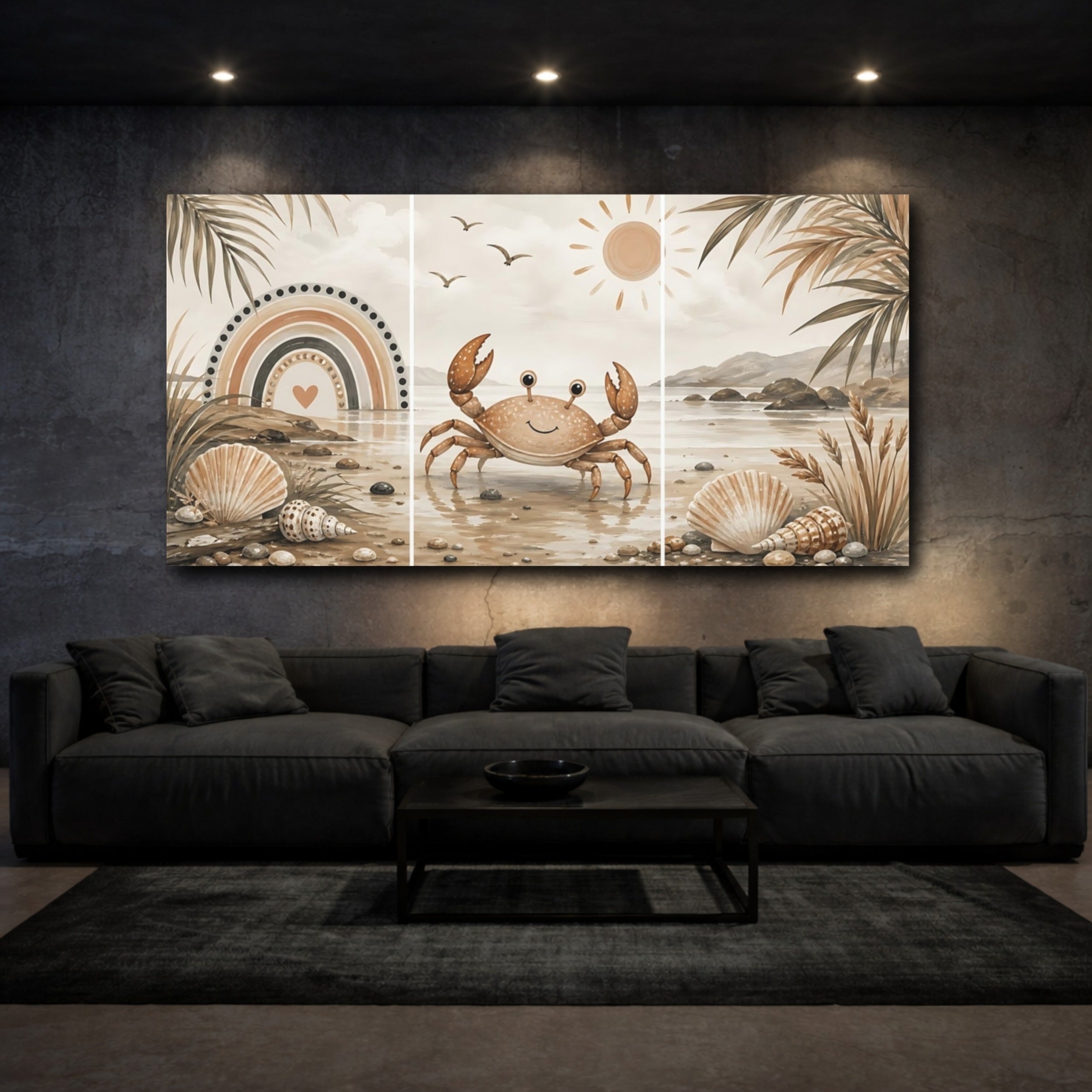 Mockup 3. Nature Happy Crab Brown And Orange shown as stretched canvas wall art