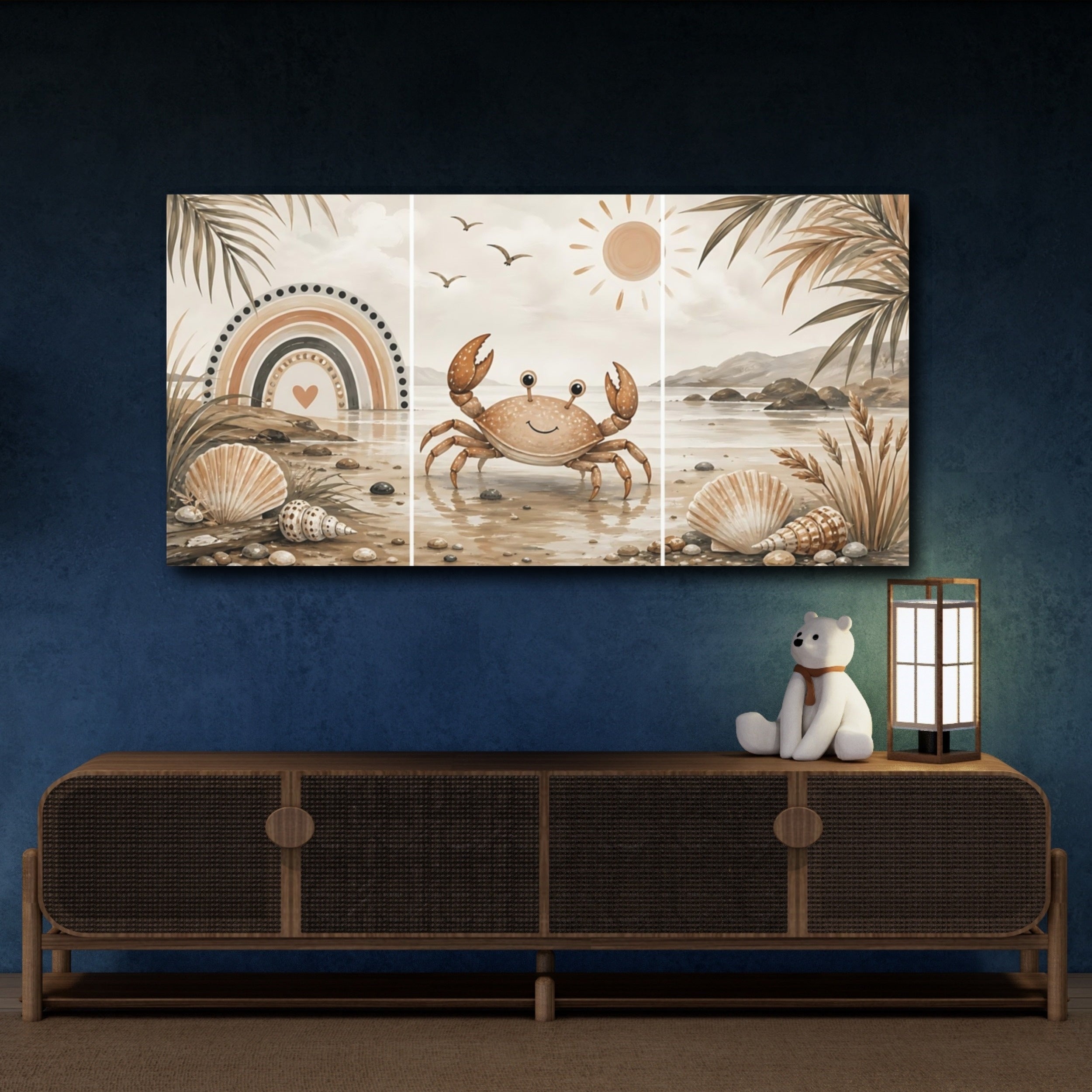 Mockup 4. Nature Happy Crab Brown And Orange shown as stretched canvas wall art
