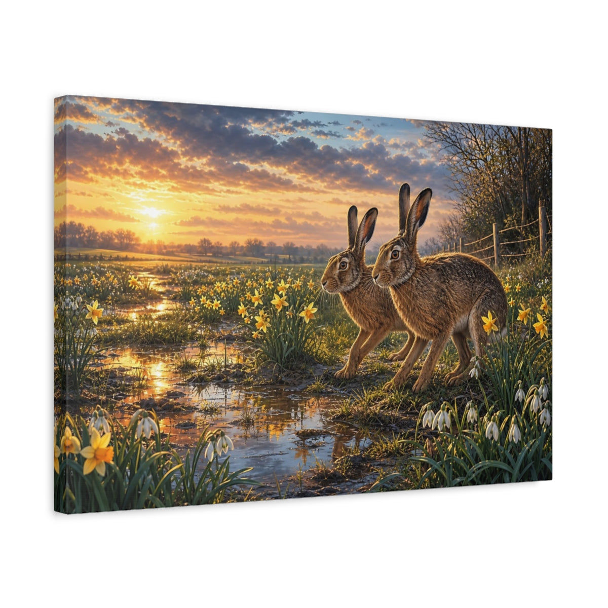 Side Mockup 3. Nature Hares Brown And Orange shown as canvas print
