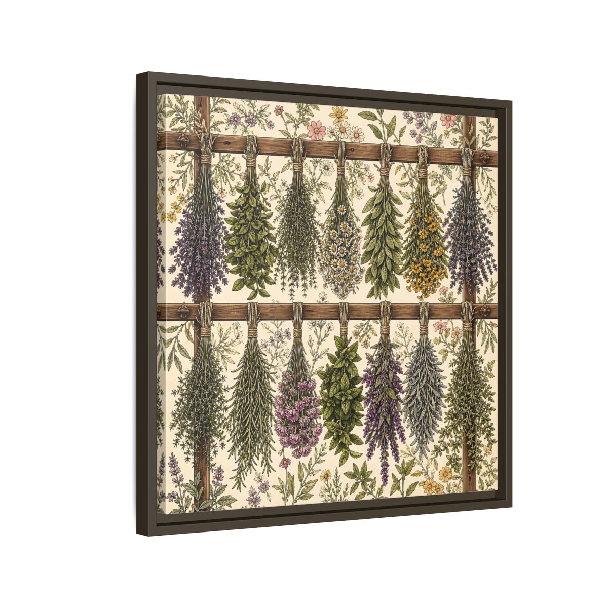 Side Mockup 11. Nature Herbal Bundles Vintage Botanical shown as stretched canvas wall art