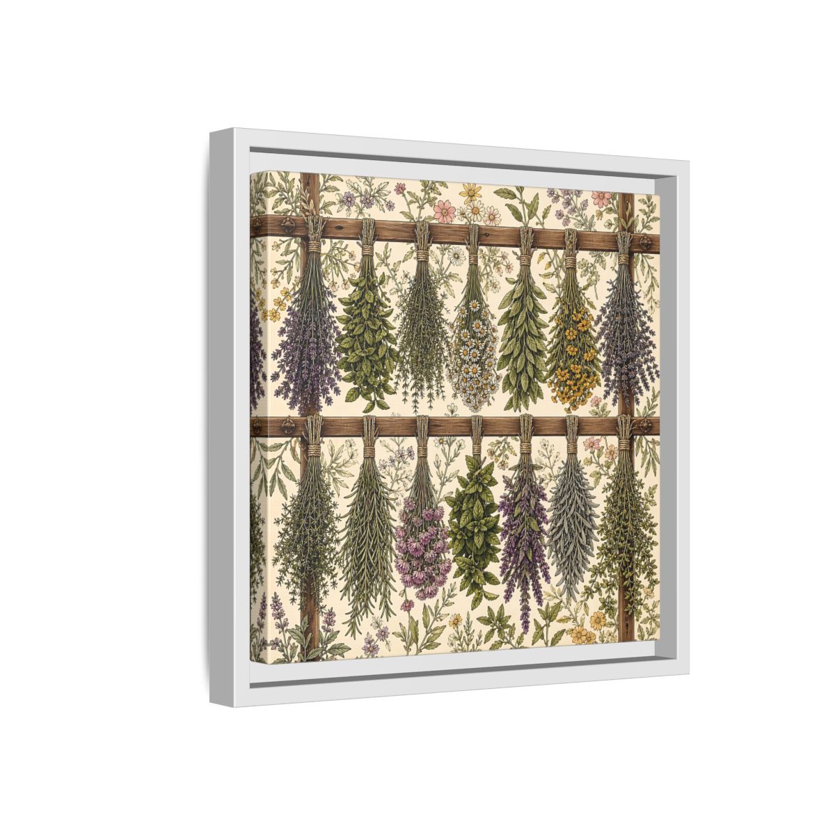 Side Mockup 16. Nature Herbal Bundles Vintage Botanical shown as stretched canvas wall art