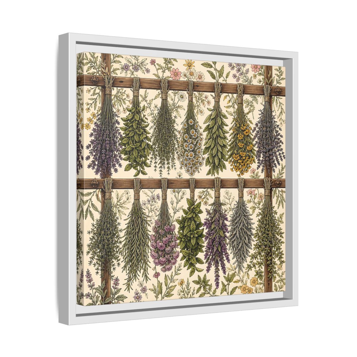 Side Mockup 28. Nature Herbal Bundles Vintage Botanical shown as stretched canvas wall art