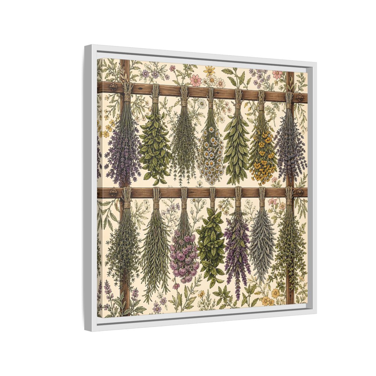 Side Mockup 10. Nature Herbal Bundles Vintage Botanical shown as stretched canvas wall art