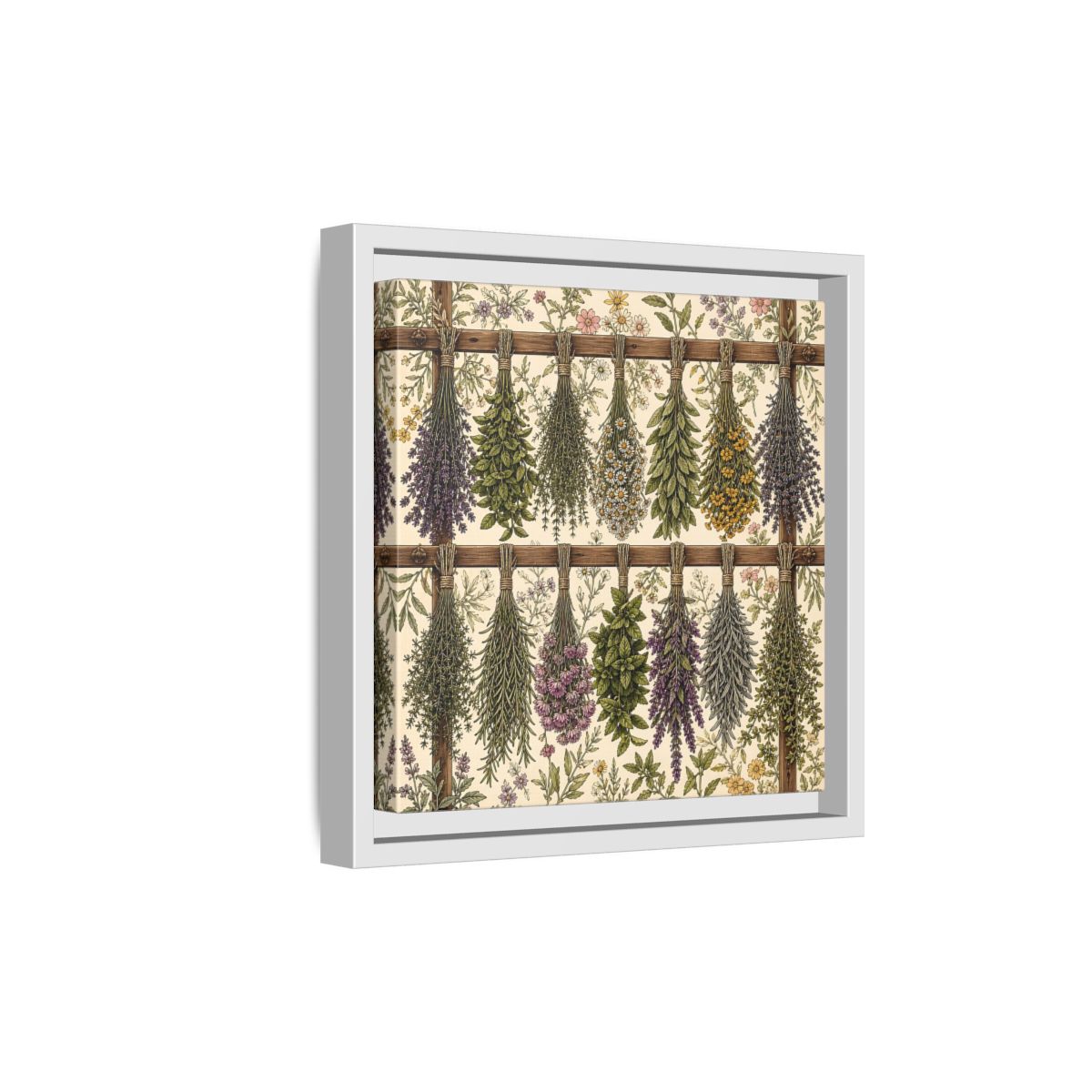 Side Mockup 19. Nature Herbal Bundles Vintage Botanical shown as stretched canvas wall art