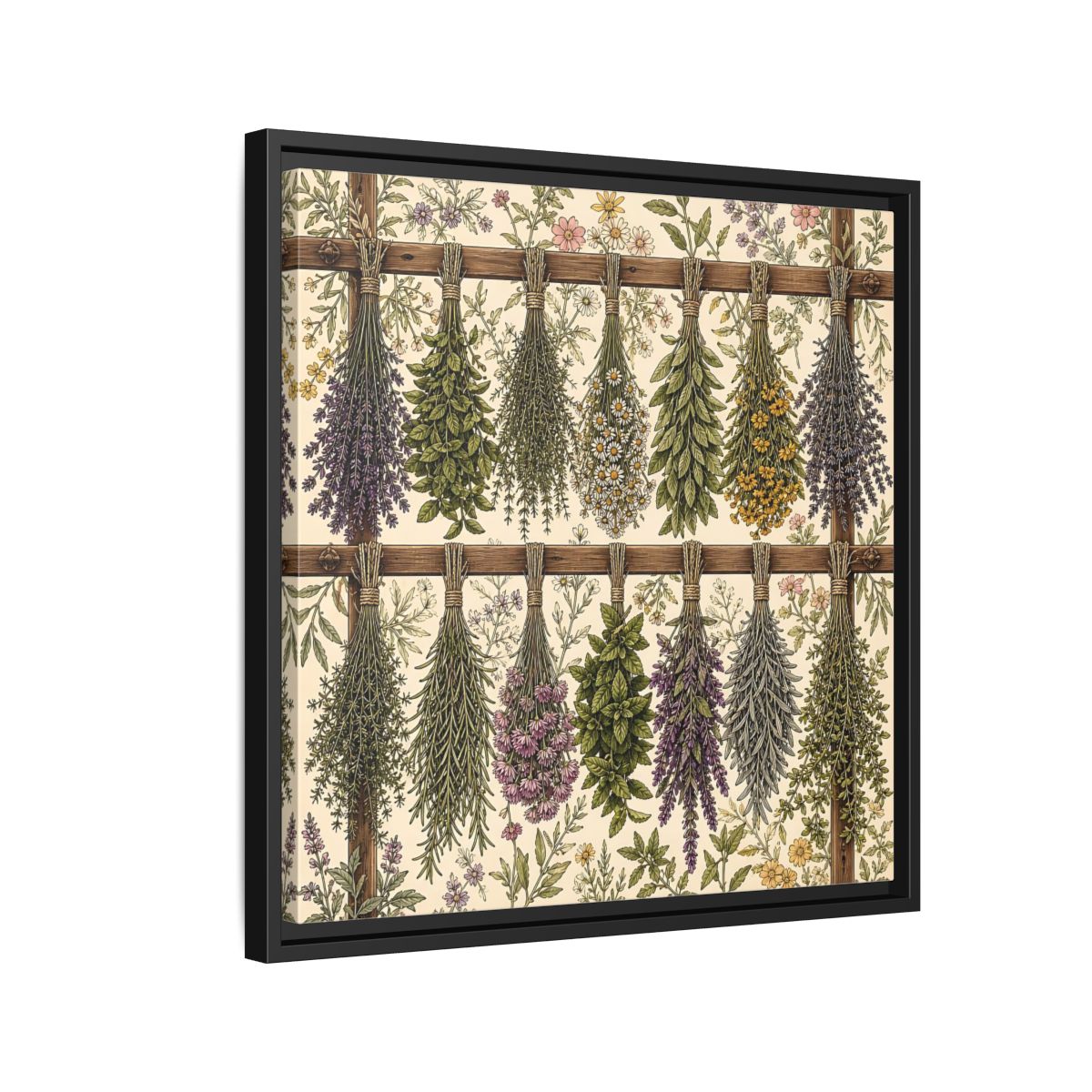 Side Mockup 12. Nature Herbal Bundles Vintage Botanical shown as stretched canvas wall art