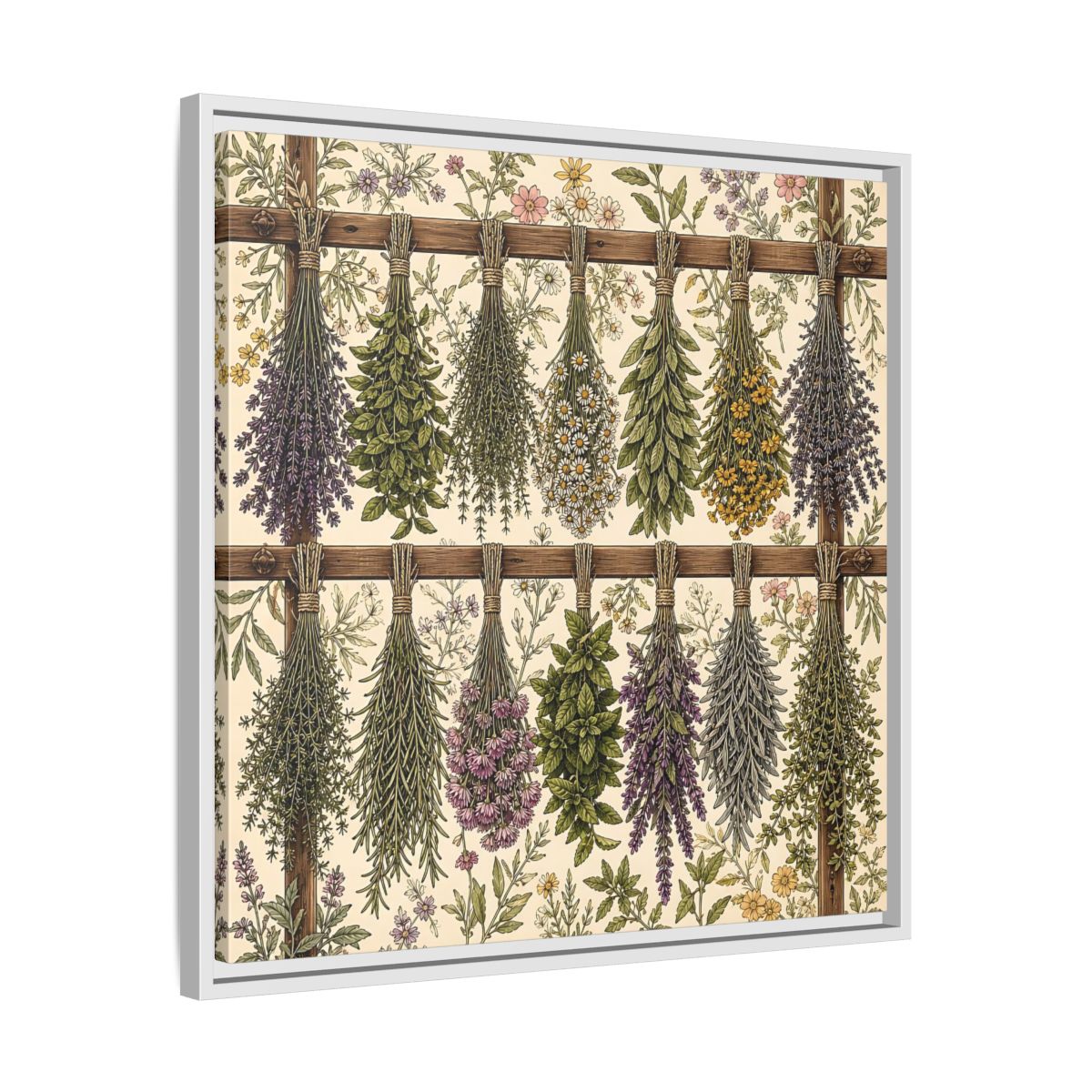Side Mockup 26. Nature Herbal Bundles Vintage Botanical shown as stretched canvas wall art