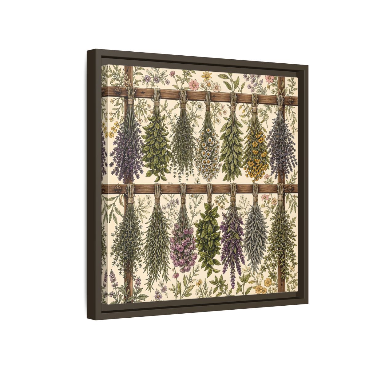 Side Mockup 14. Nature Herbal Bundles Vintage Botanical shown as stretched canvas wall art