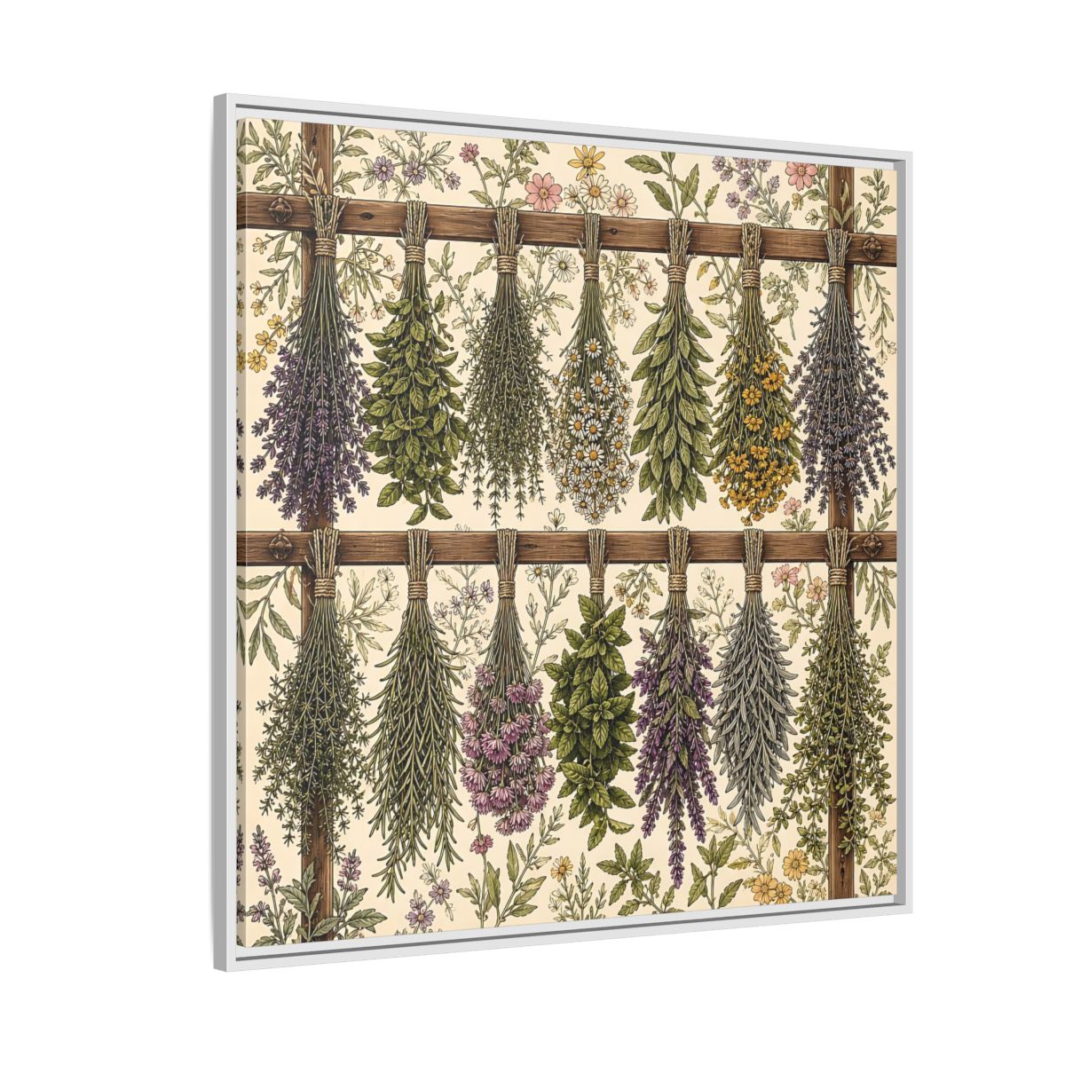 Side Mockup 4. Nature Herbal Bundles Vintage Botanical shown as stretched canvas wall art