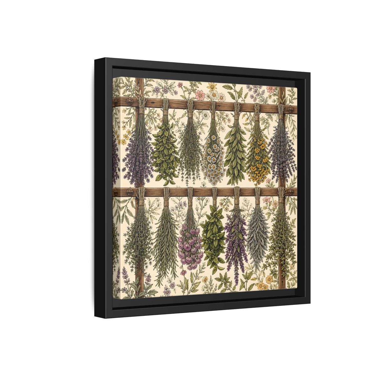 Side Mockup 18. Nature Herbal Bundles Vintage Botanical shown as stretched canvas wall art