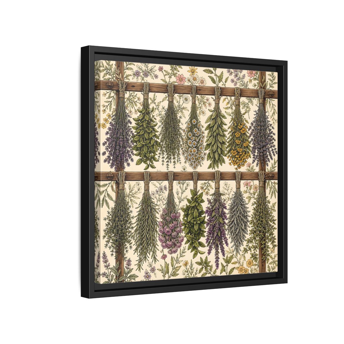 Side Mockup 15. Nature Herbal Bundles Vintage Botanical shown as stretched canvas wall art