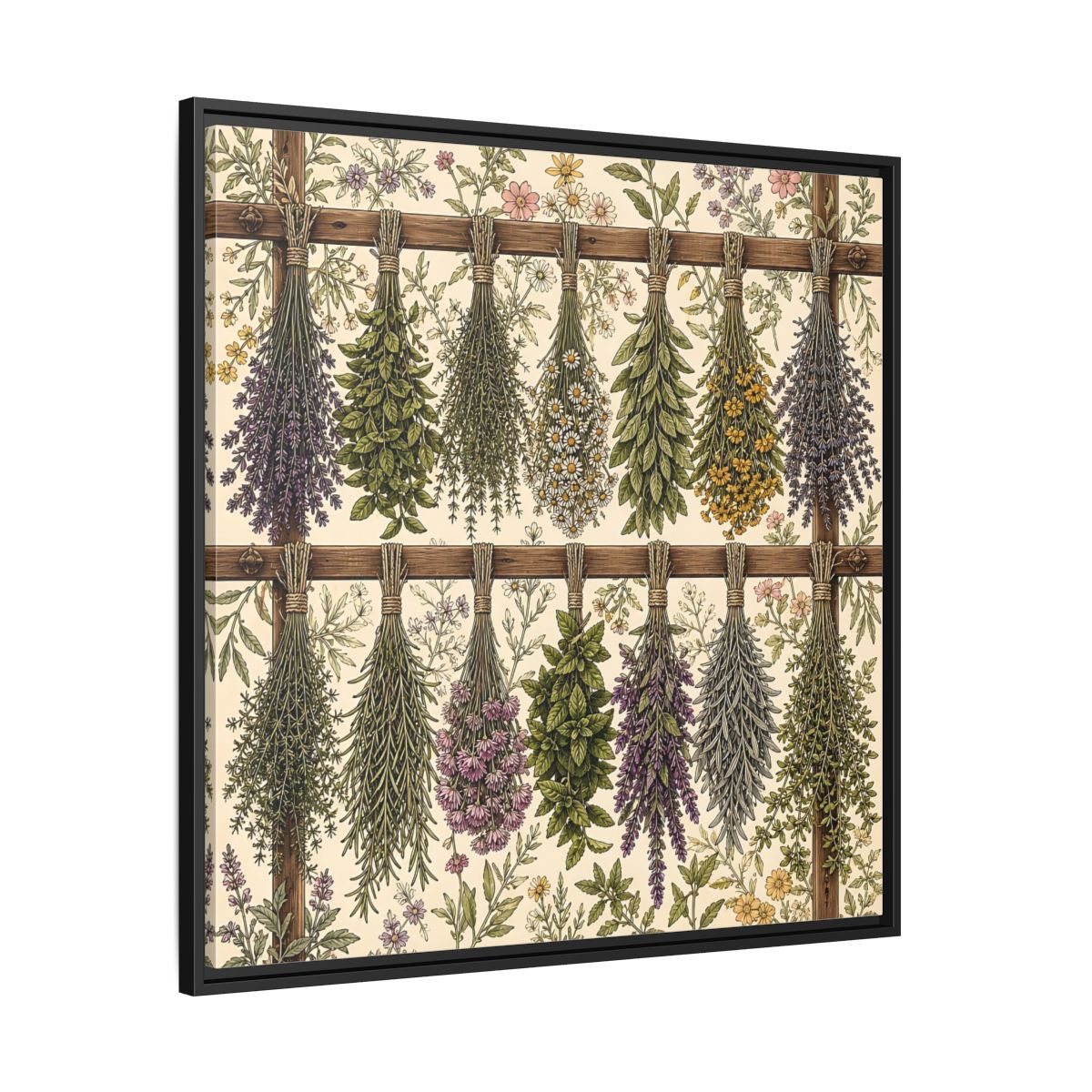 Side Mockup 30. Nature Herbal Bundles Vintage Botanical shown as stretched canvas wall art