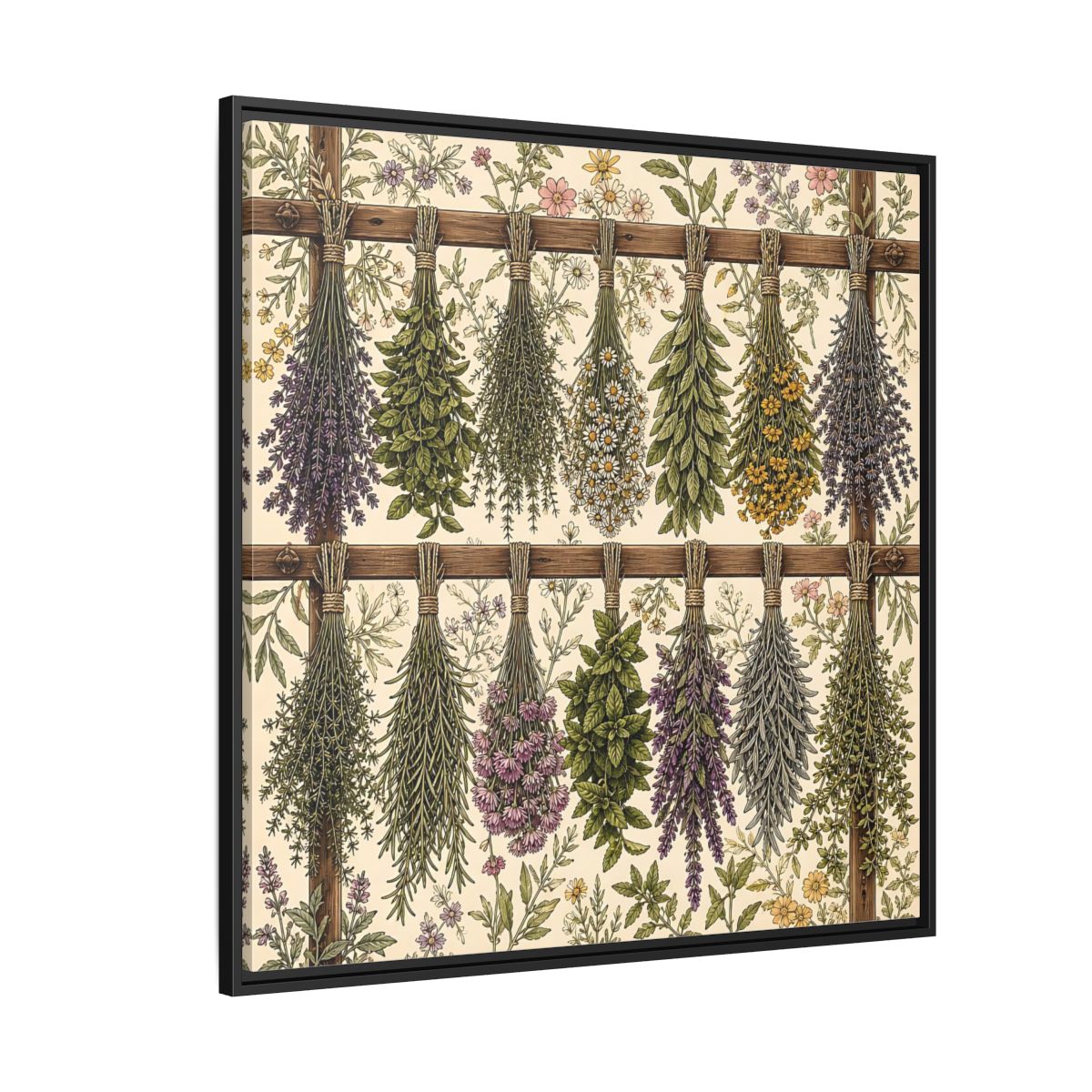 Side Mockup 6. Nature Herbal Bundles Vintage Botanical shown as stretched canvas wall art