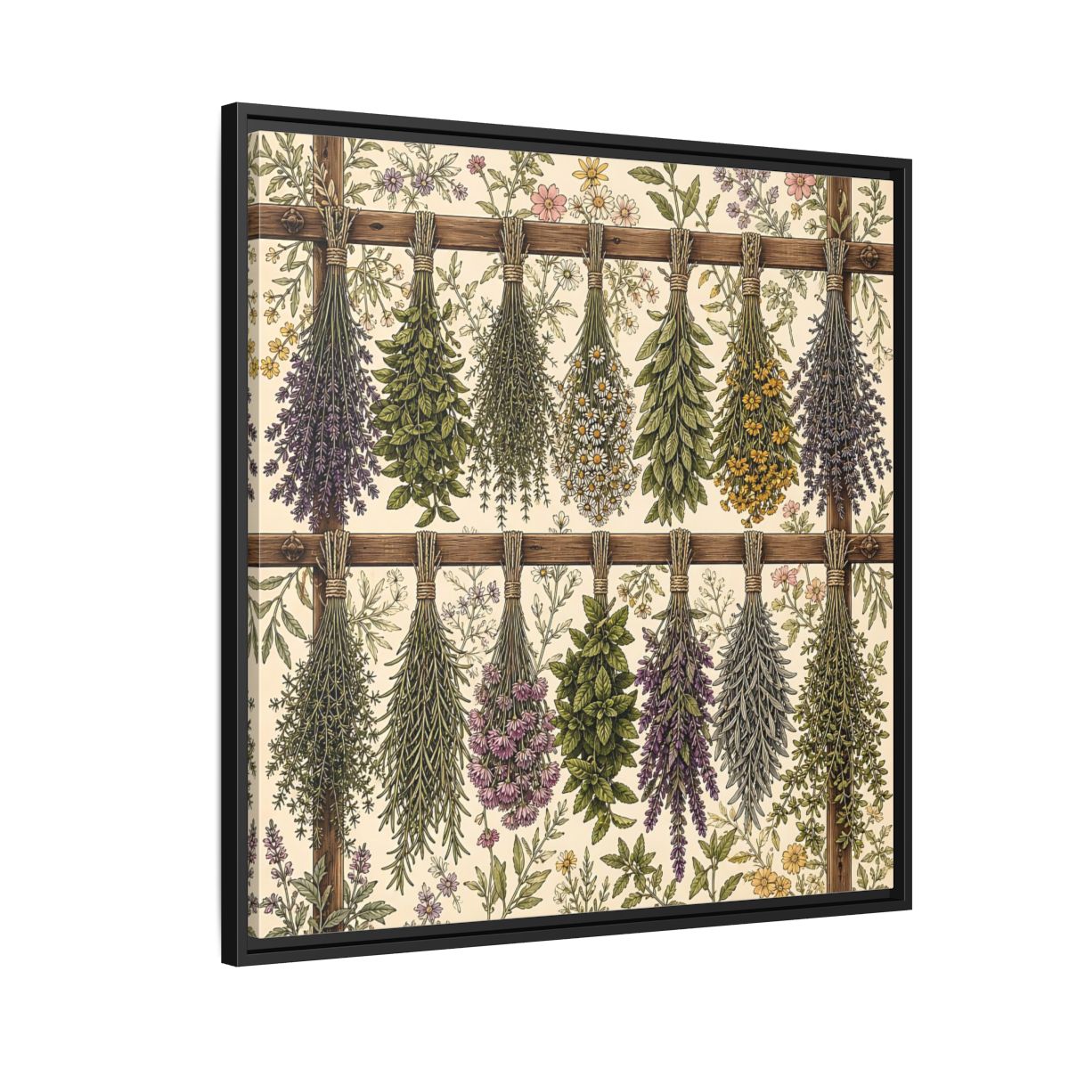 Side Mockup 9. Nature Herbal Bundles Vintage Botanical shown as stretched canvas wall art
