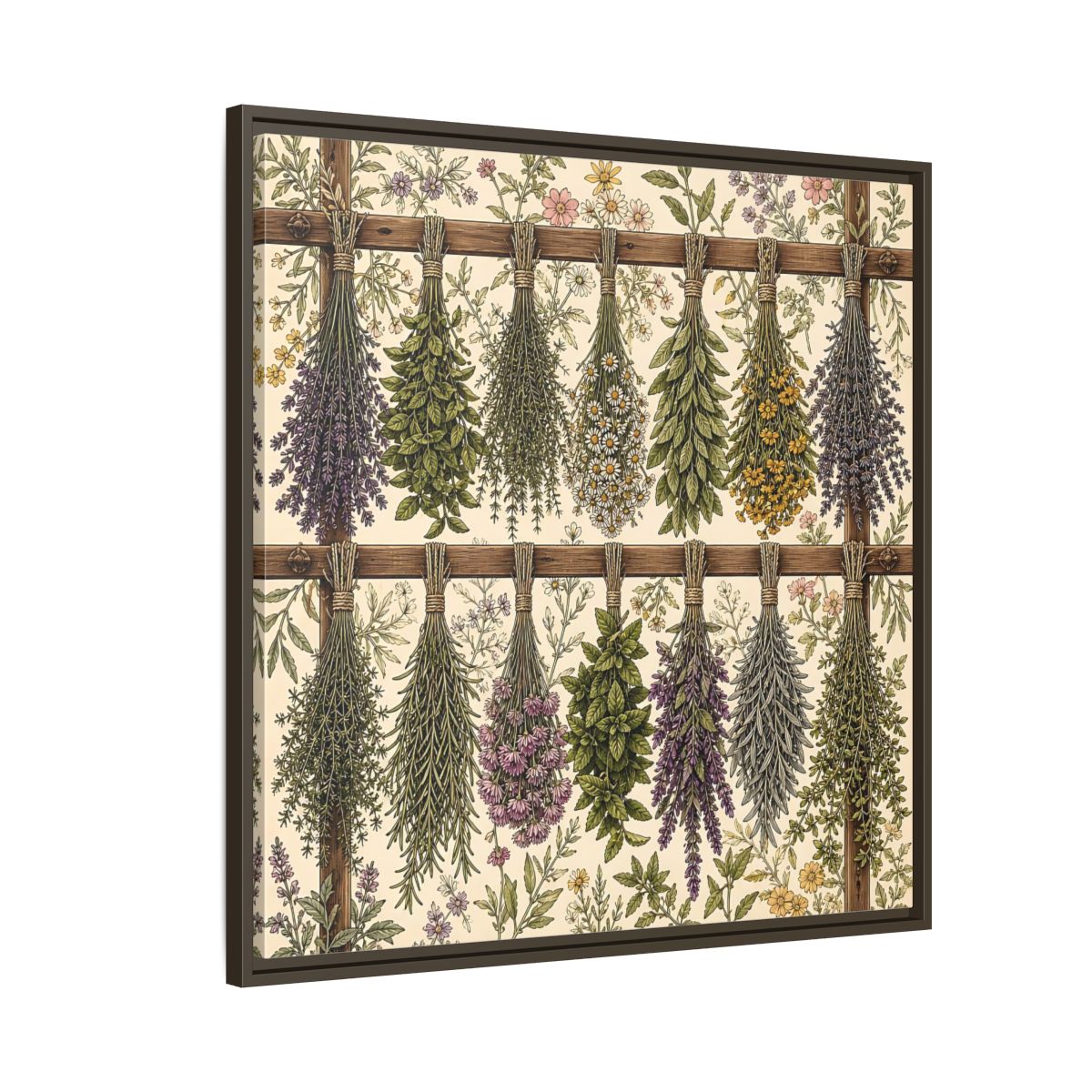 Side Mockup 8. Nature Herbal Bundles Vintage Botanical shown as stretched canvas wall art