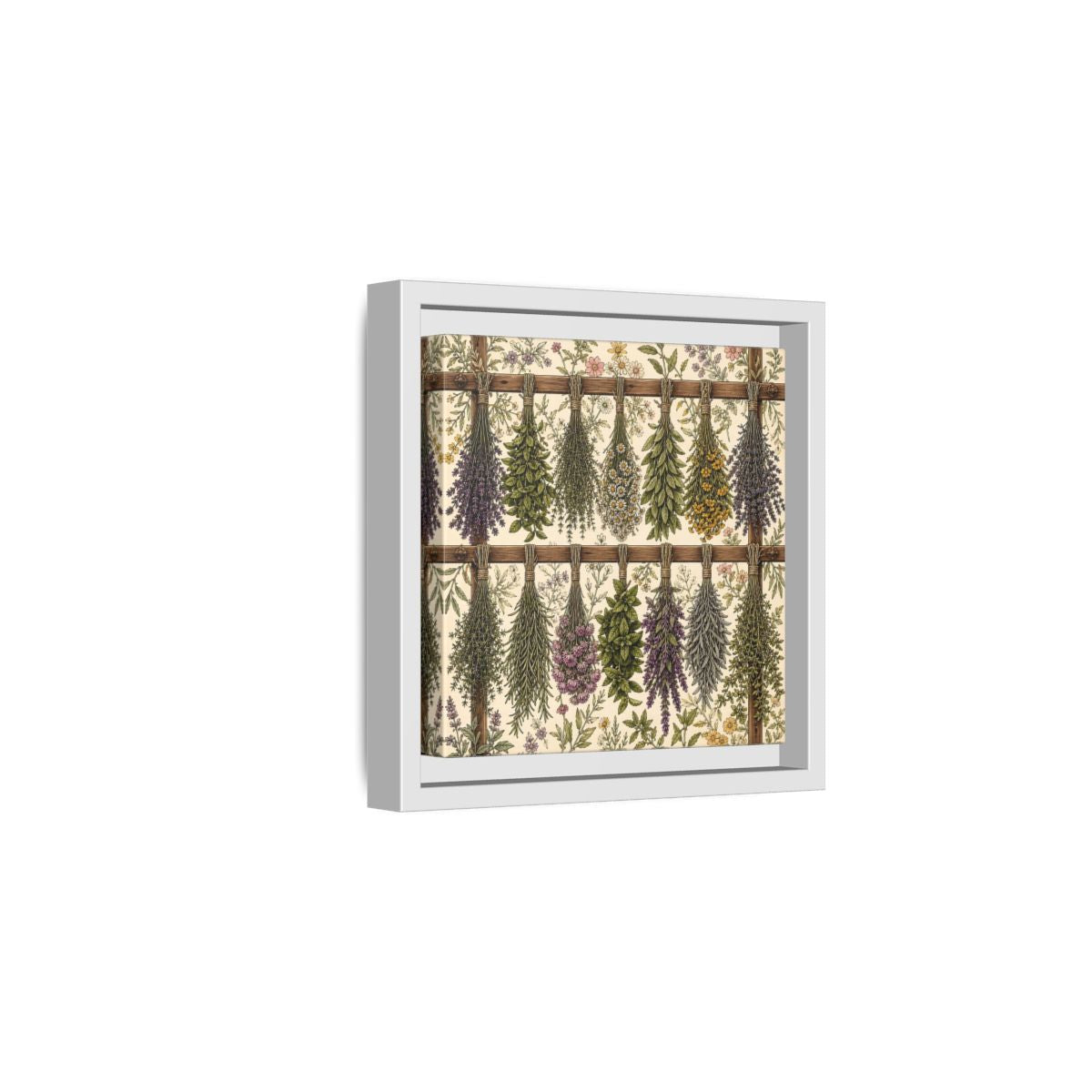 Side Mockup 1. Nature Herbal Bundles Vintage Botanical shown as stretched canvas wall art