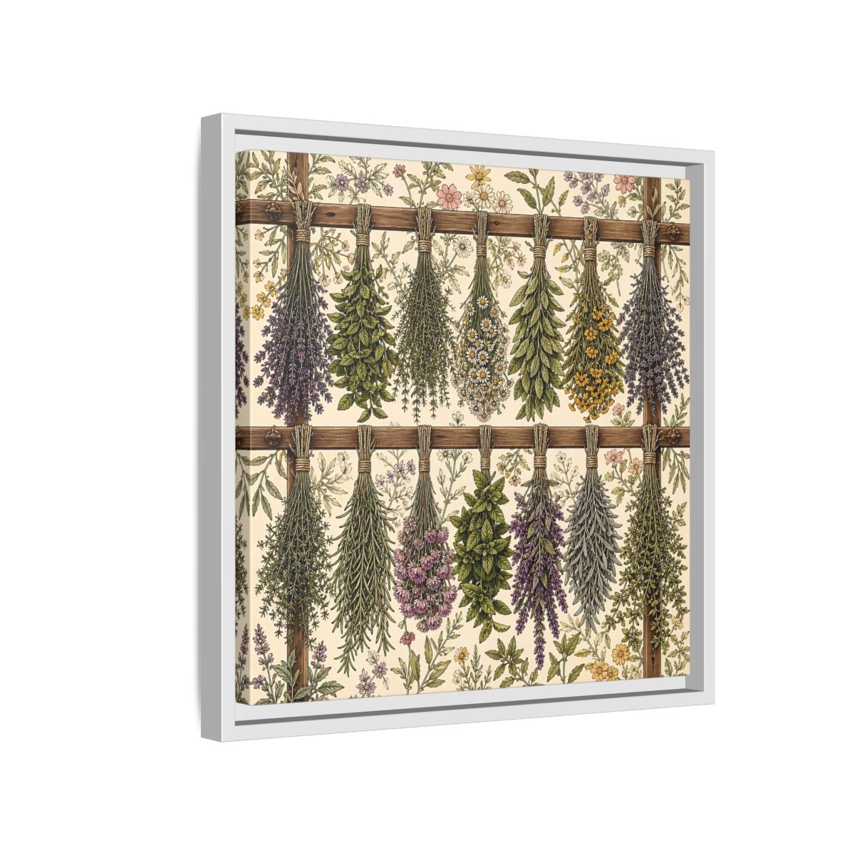 Side Mockup 13. Nature Herbal Bundles Vintage Botanical shown as stretched canvas wall art
