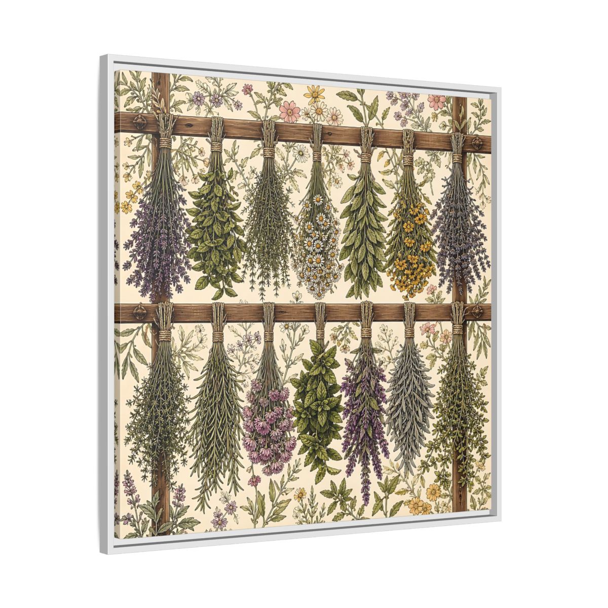 Side Mockup 25. Nature Herbal Bundles Vintage Botanical shown as stretched canvas wall art
