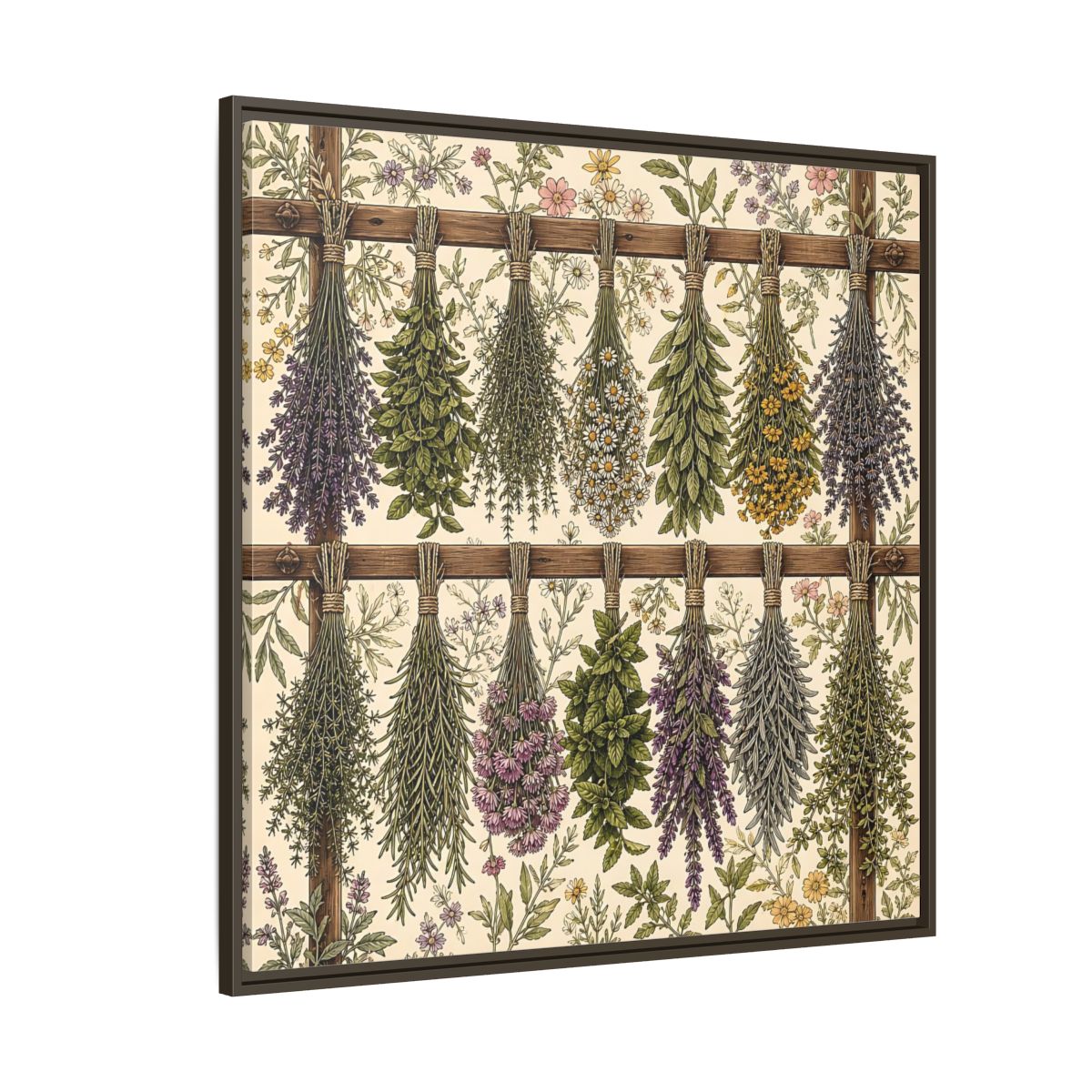Side Mockup 5. Nature Herbal Bundles Vintage Botanical shown as stretched canvas wall art