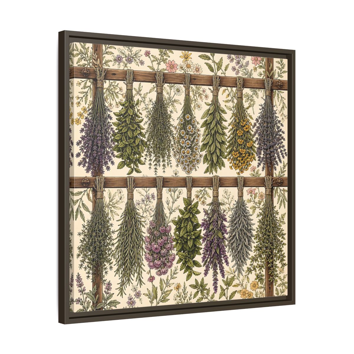 Side Mockup 27. Nature Herbal Bundles Vintage Botanical shown as stretched canvas wall art