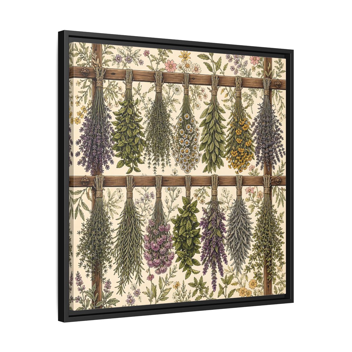 Side Mockup 31. Nature Herbal Bundles Vintage Botanical shown as stretched canvas wall art