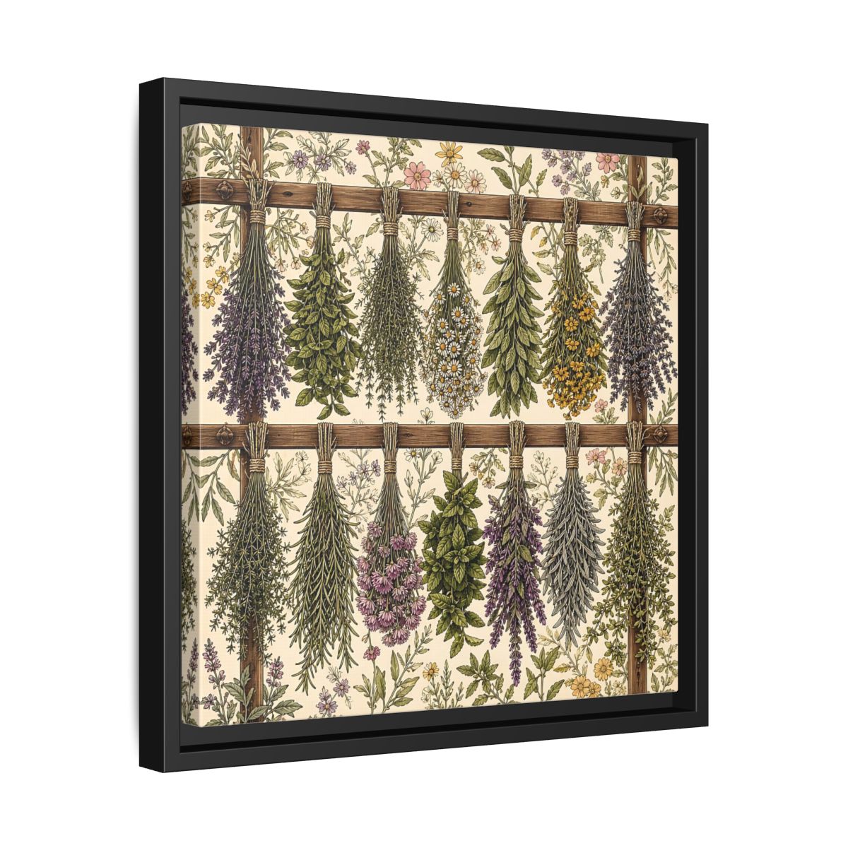 Side Mockup 32. Nature Herbal Bundles Vintage Botanical shown as stretched canvas wall art
