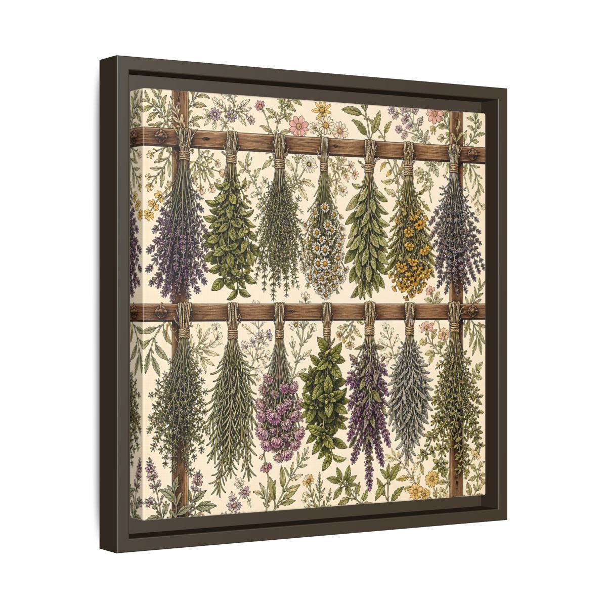 Side Mockup 29. Nature Herbal Bundles Vintage Botanical shown as stretched canvas wall art