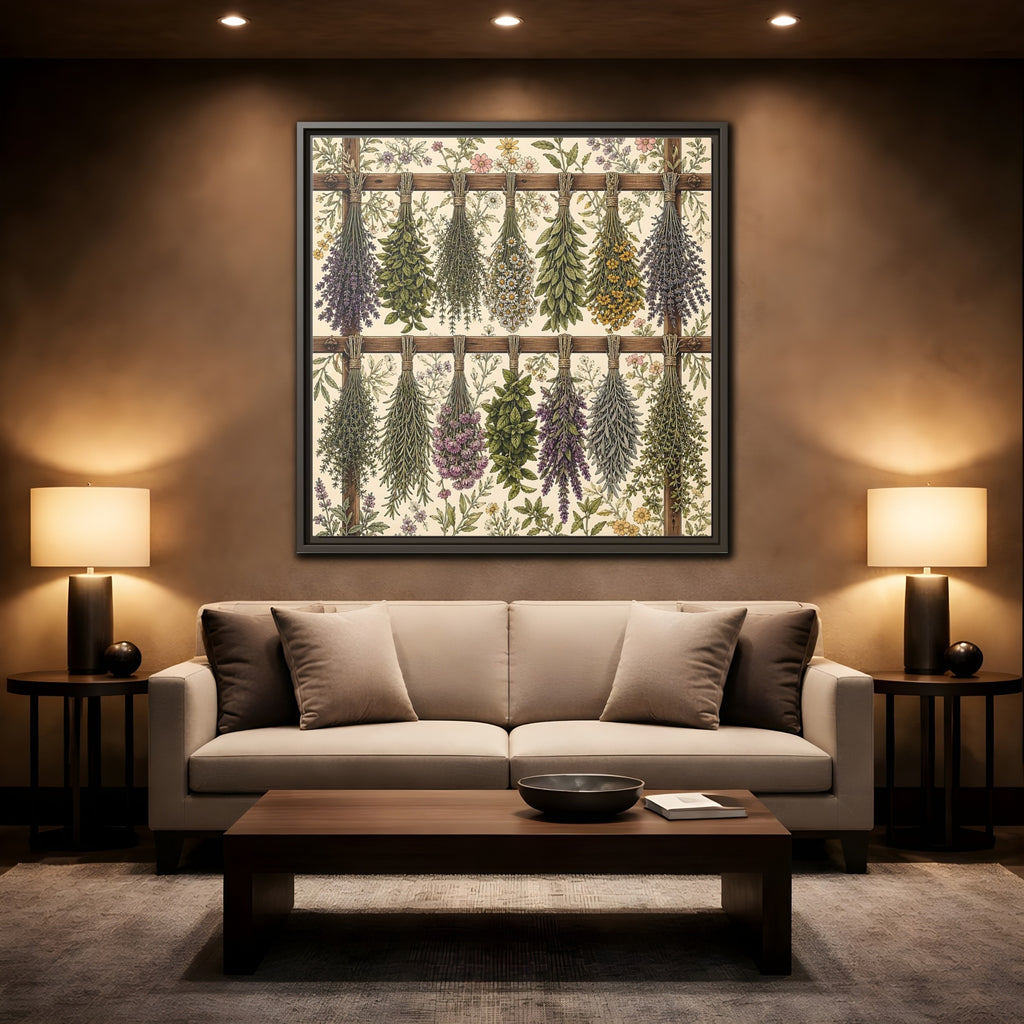 Mockup 2. Nature Herbal Bundles Vintage Botanical shown as stretched canvas wall art