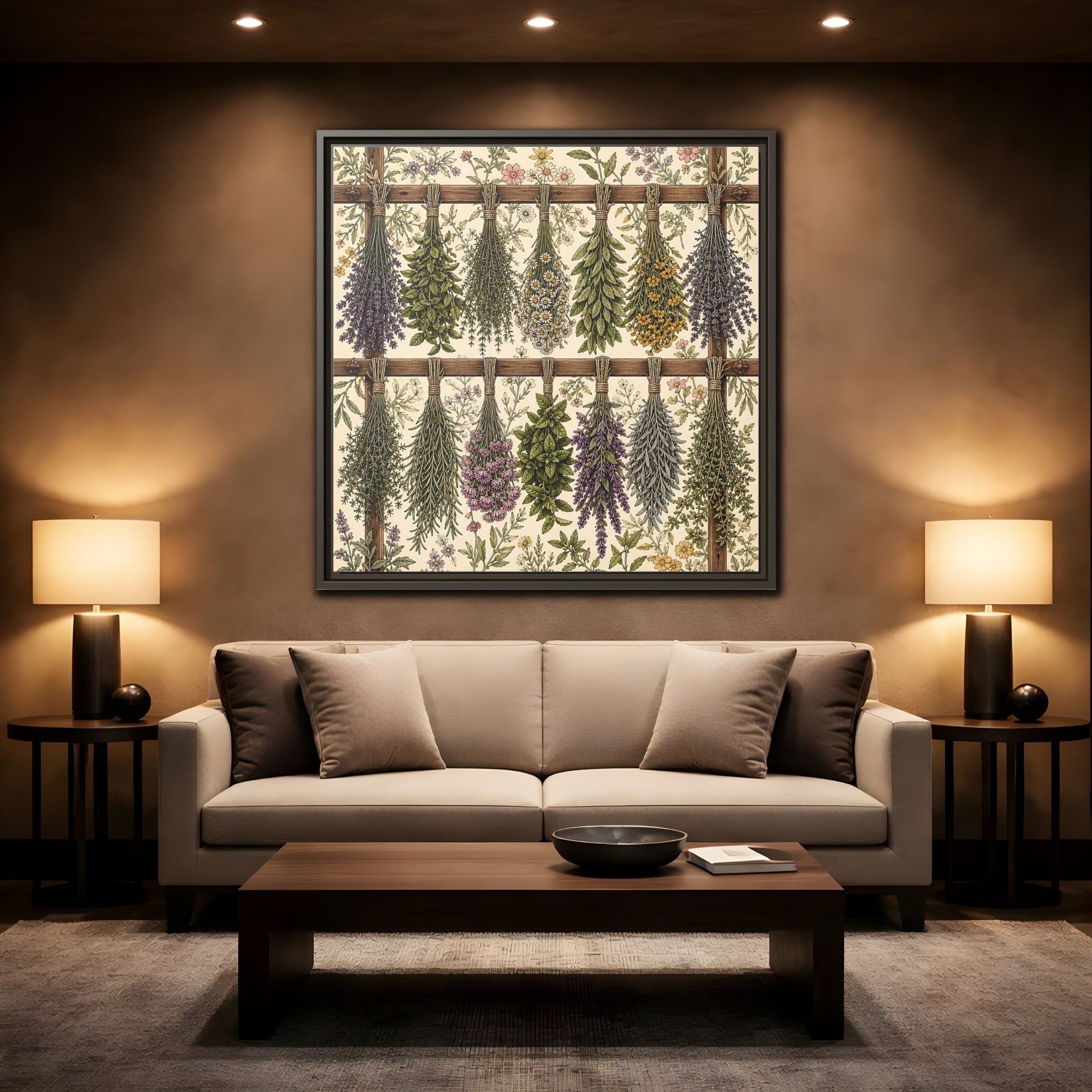 Mockup 2. Nature Herbal Bundles Vintage Botanical shown as stretched canvas wall art