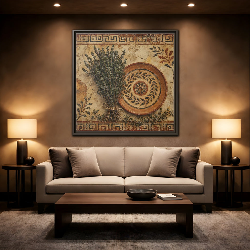 Mockup 2. Nature Herbs Rustic Herbs shown as stretched canvas wall art
